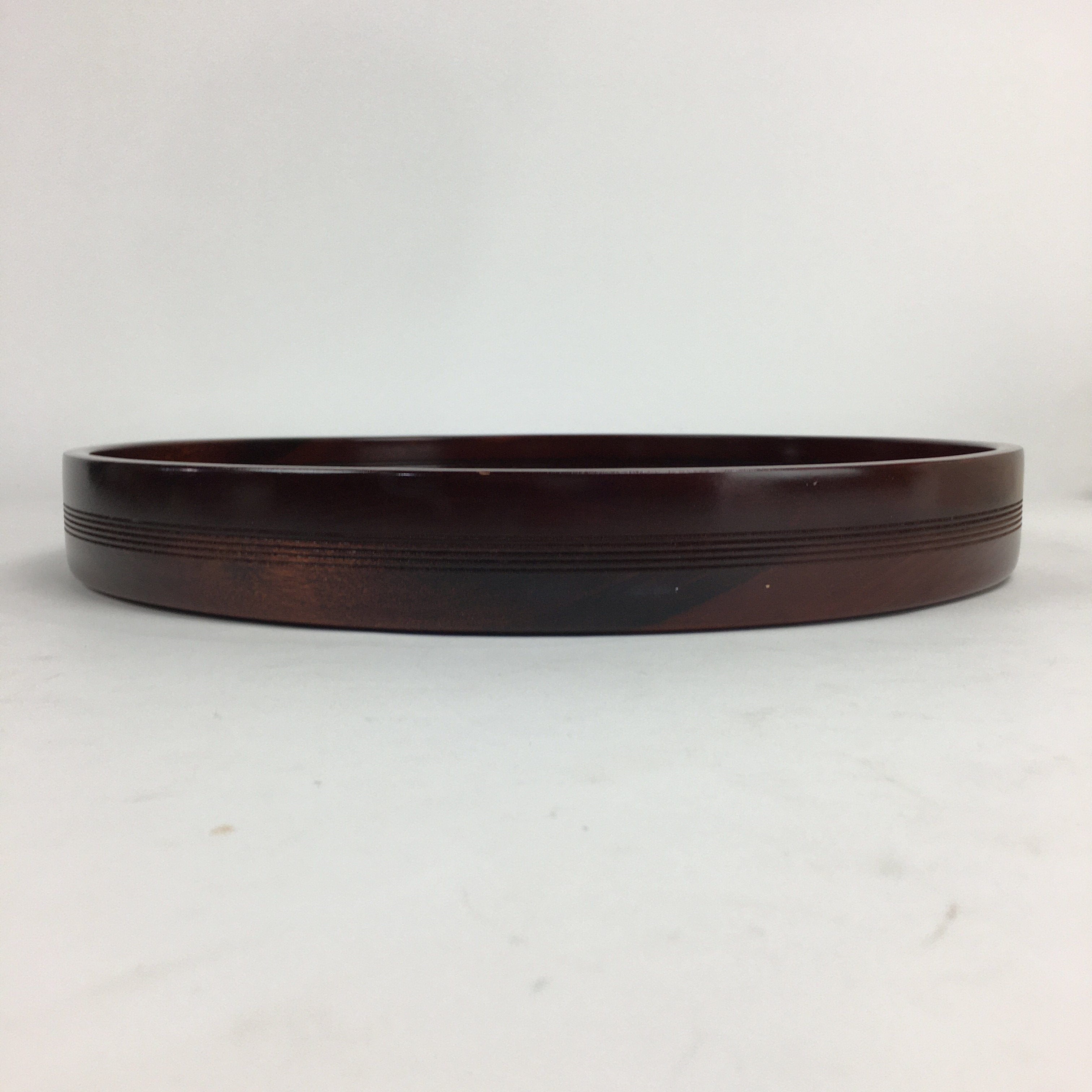 Japanese Wooden Lacquered Tray Obon Vtg Nurimono Brown Round Shape UR532
