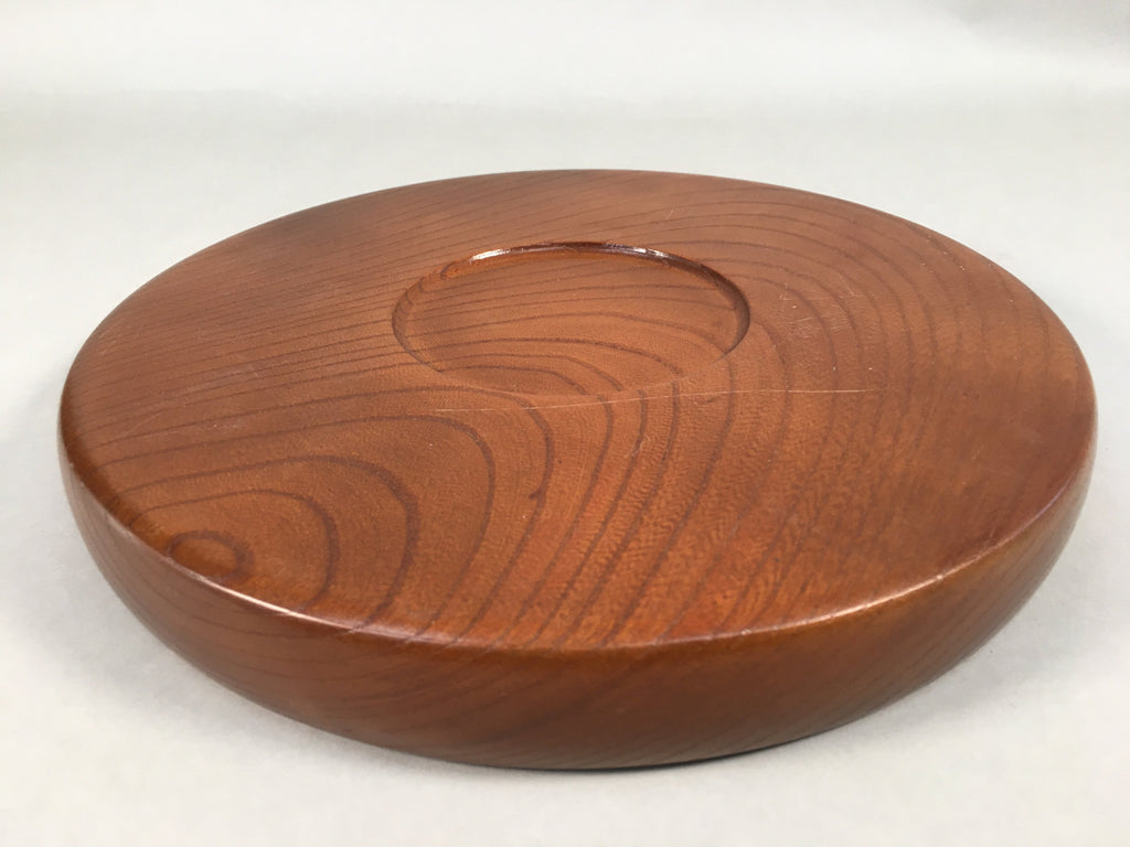 Japanese Wooden Lacquered Tray Obon Vtg Nurimono Brown Round UR479
