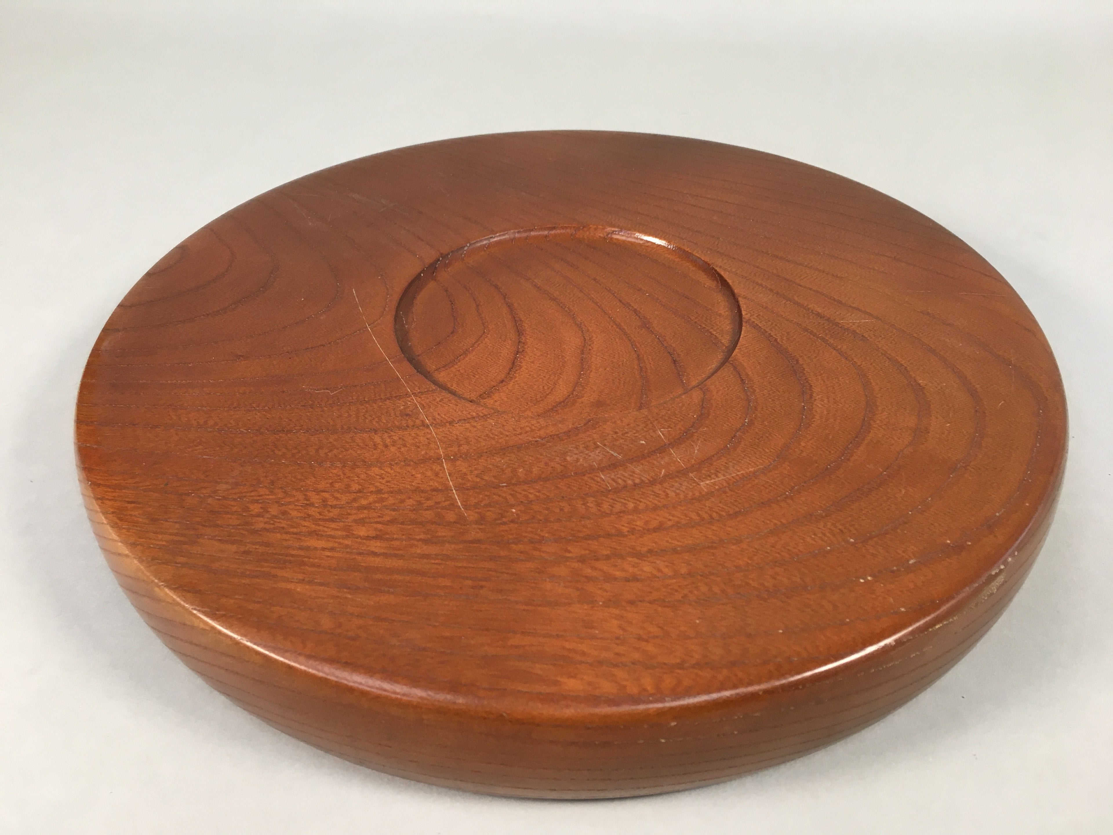 Japanese Wooden Lacquered Tray Obon Vtg Nurimono Brown Round UR479