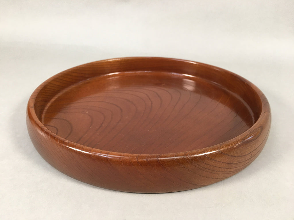 Japanese Wooden Lacquered Tray Obon Vtg Nurimono Brown Round UR479