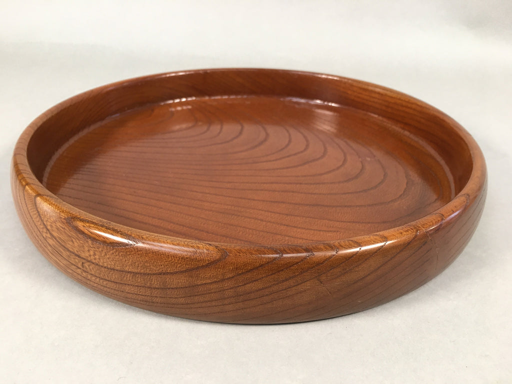 Japanese Wooden Lacquered Tray Obon Vtg Nurimono Brown Round UR479