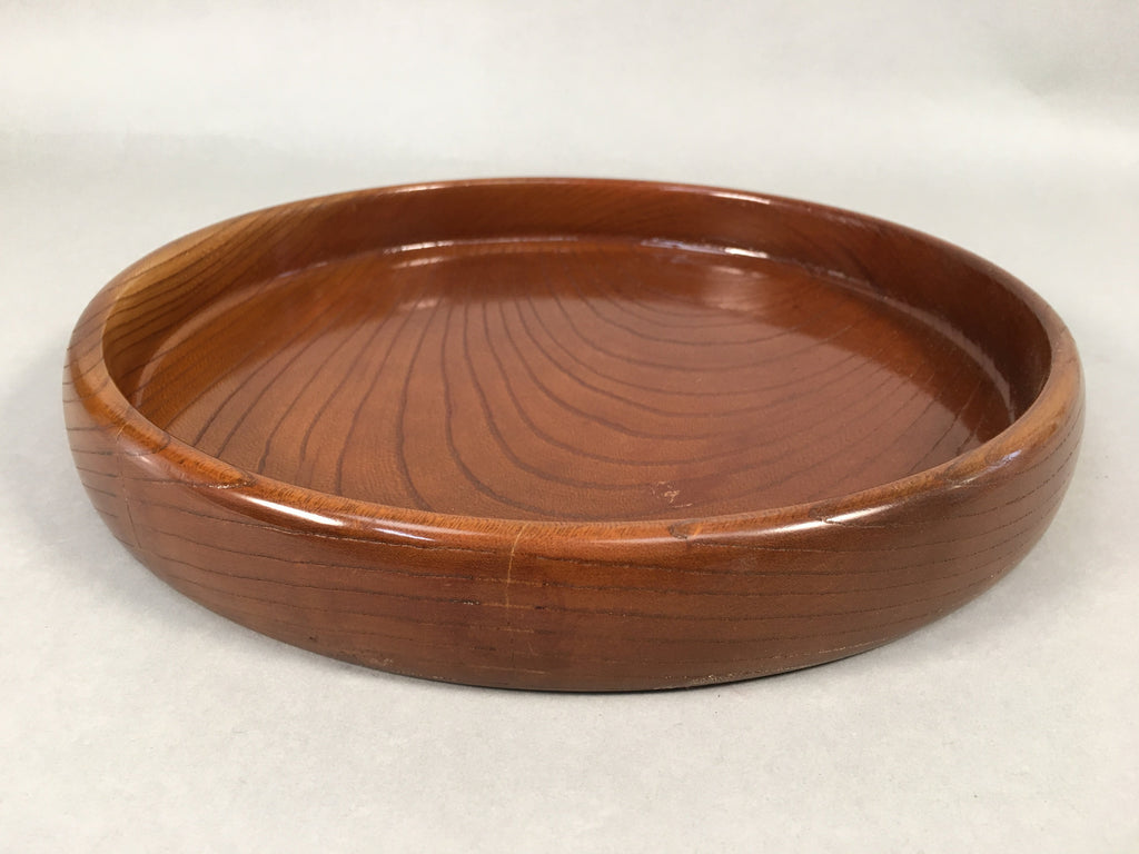 Japanese Wooden Lacquered Tray Obon Vtg Nurimono Brown Round UR479