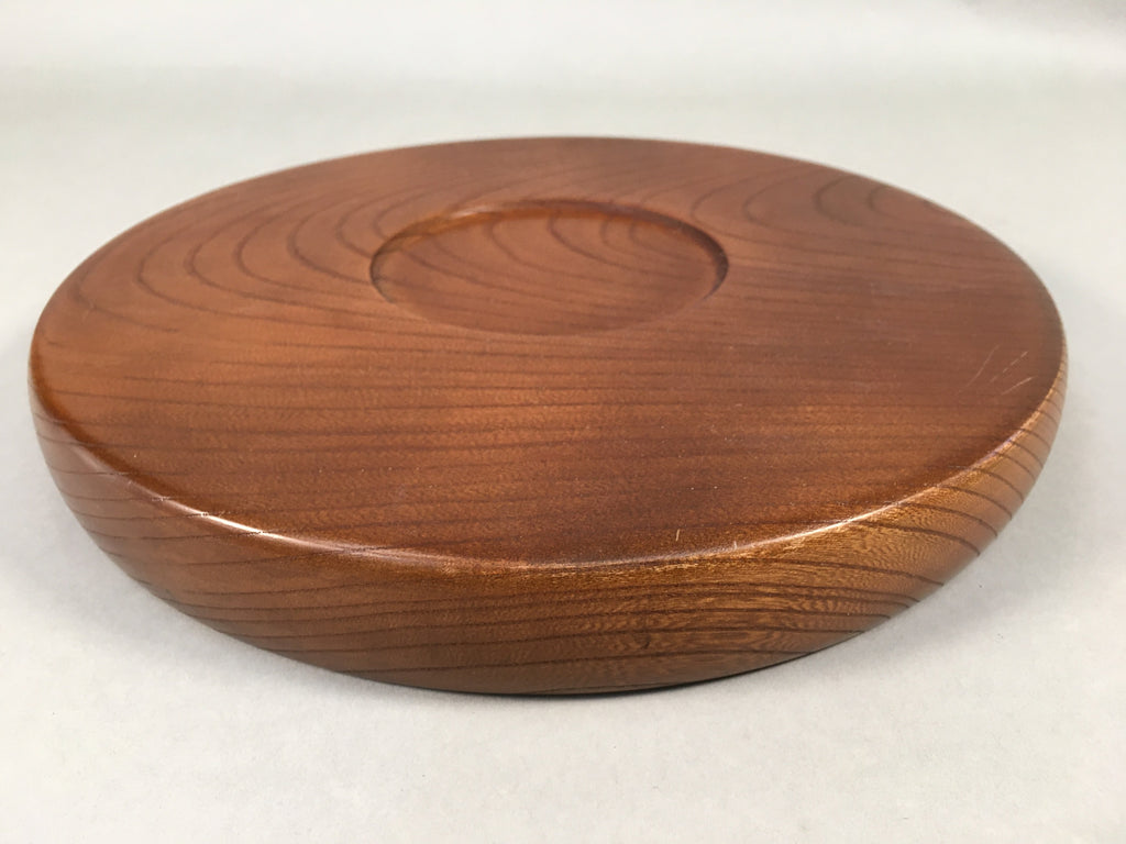 Japanese Wooden Lacquered Tray Obon Vtg Nurimono Brown Round UR479