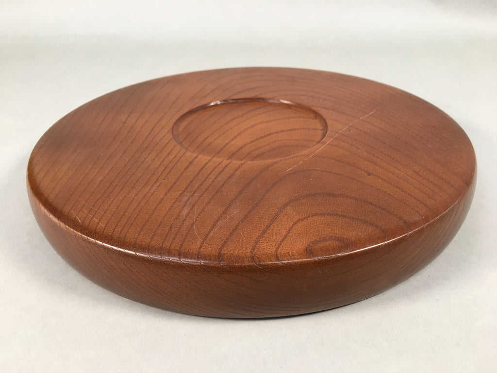 Japanese Wooden Lacquered Tray Obon Vtg Nurimono Brown Round UR479