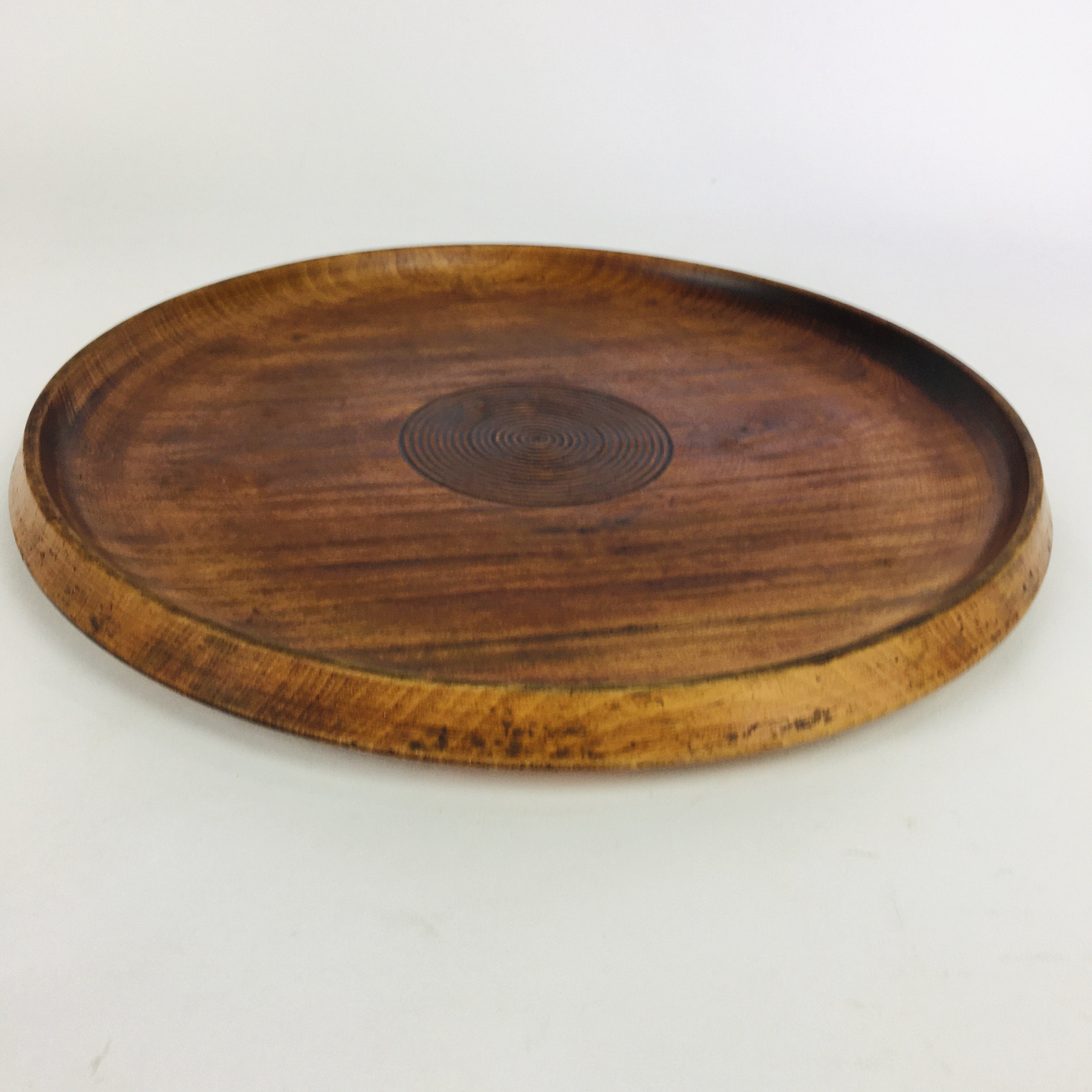 Japanese Wooden Lacquered Tray Obon Vtg Nurimono Brown Swirl Design UR501