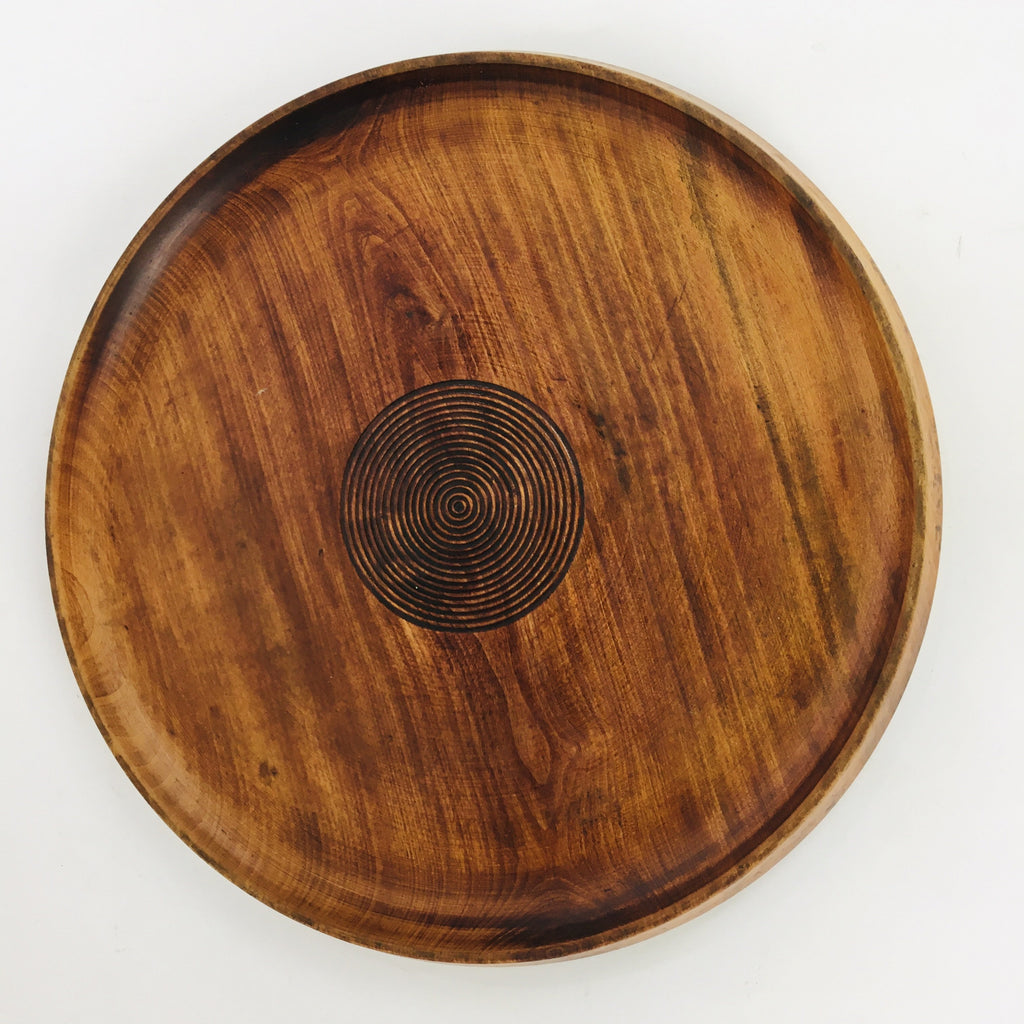 Japanese Wooden Lacquered Tray Obon Vtg Nurimono Brown Swirl Design UR501