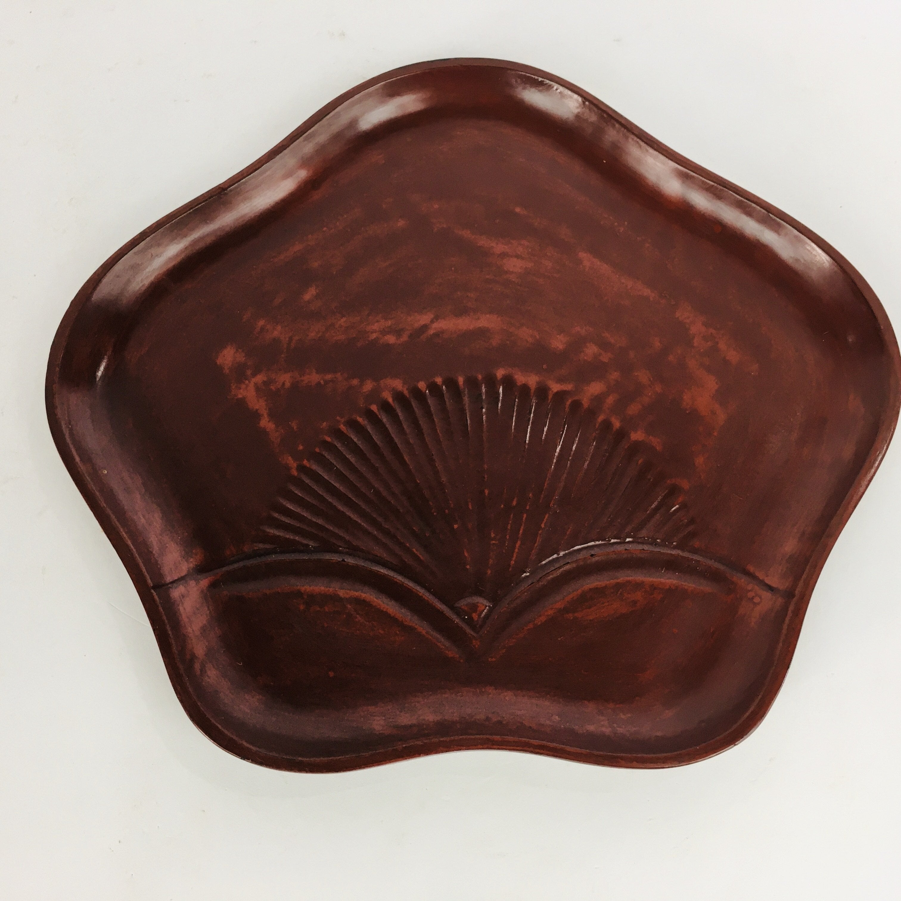 Japanese Wooden Lacquered Tray Obon Vtg Nurimono Plum Blossom Shape UR504