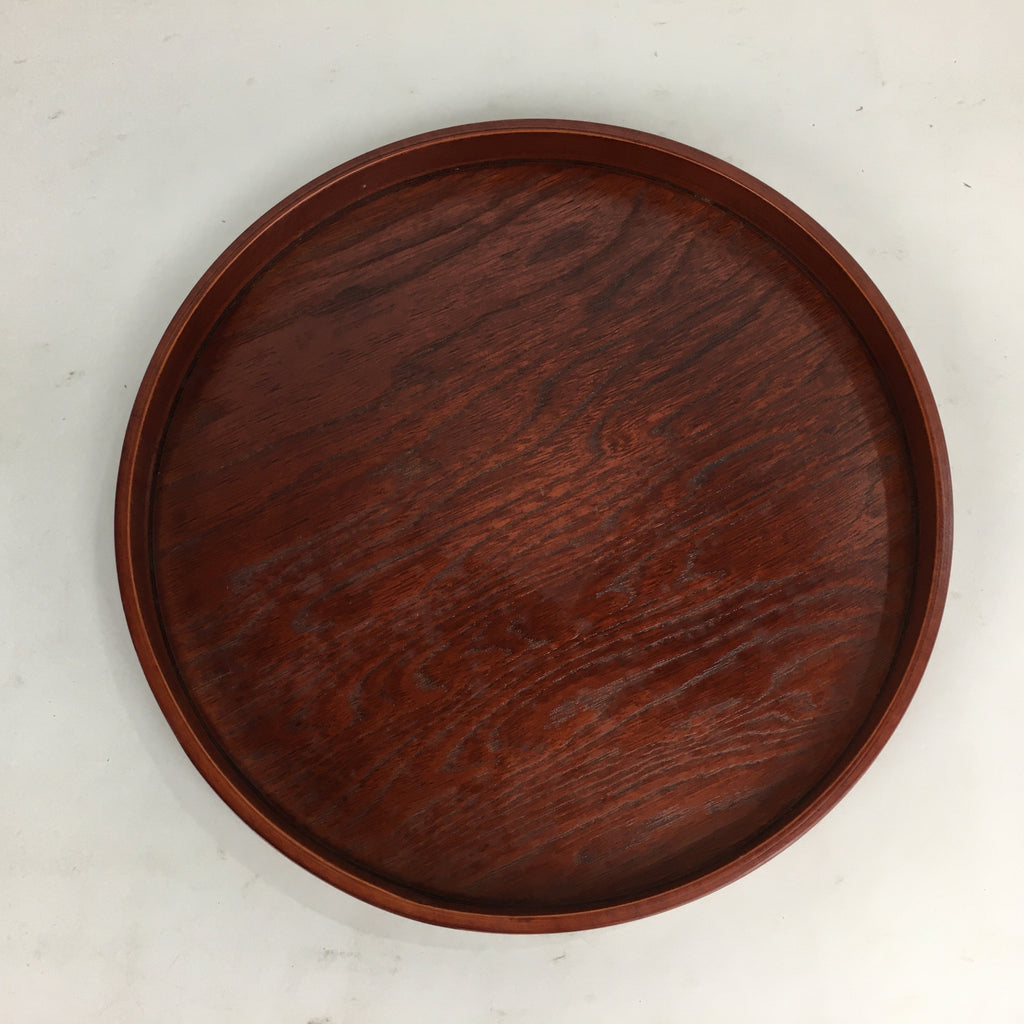 Japanese Wooden Lacquered Tray Obon Vtg Nutural Wood Round Brown UR544