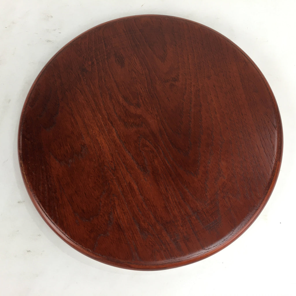 Japanese Wooden Lacquered Tray Obon Vtg Nutural Wood Round Brown UR544