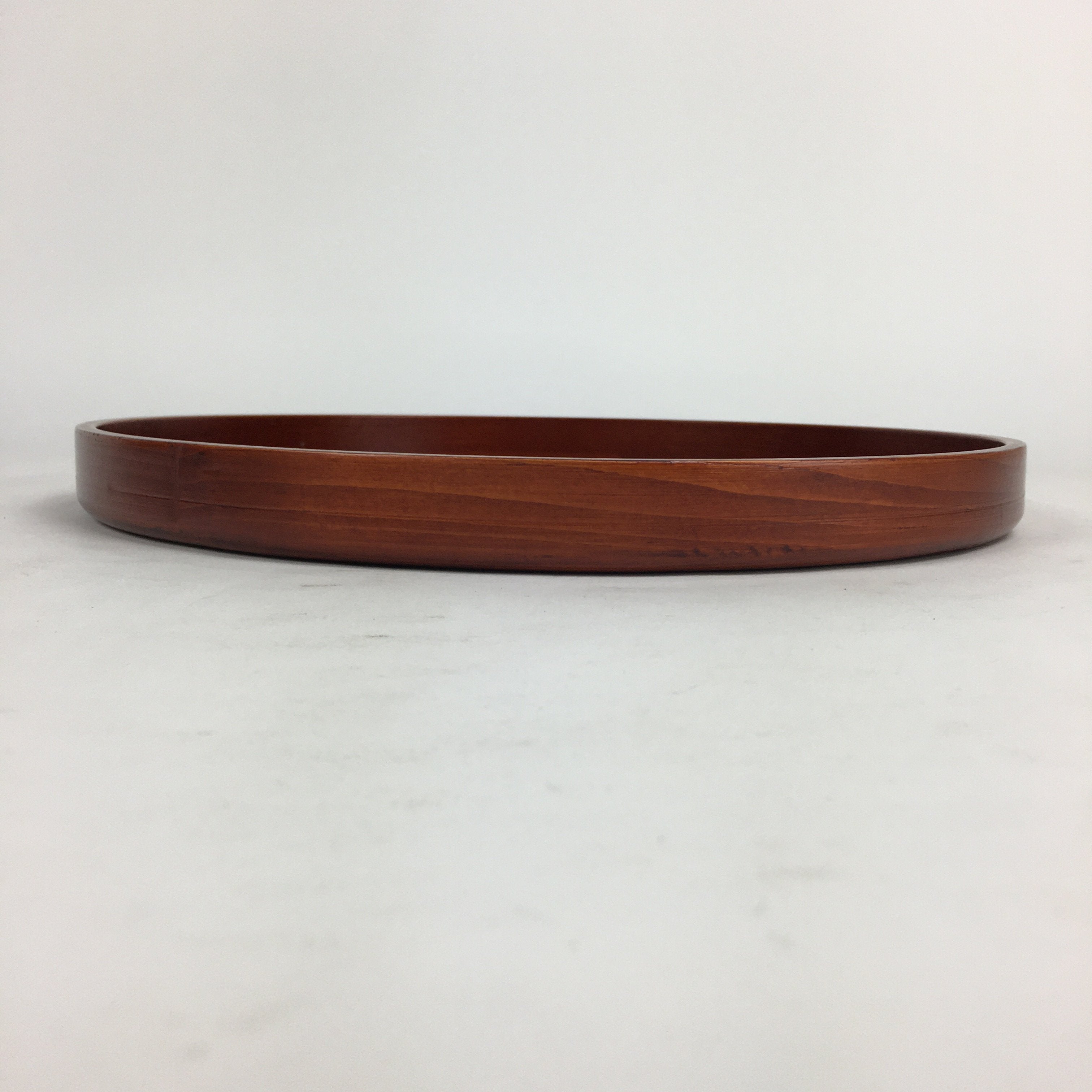 Japanese Wooden Lacquered Tray Obon Vtg Nutural Wood Round Brown UR544