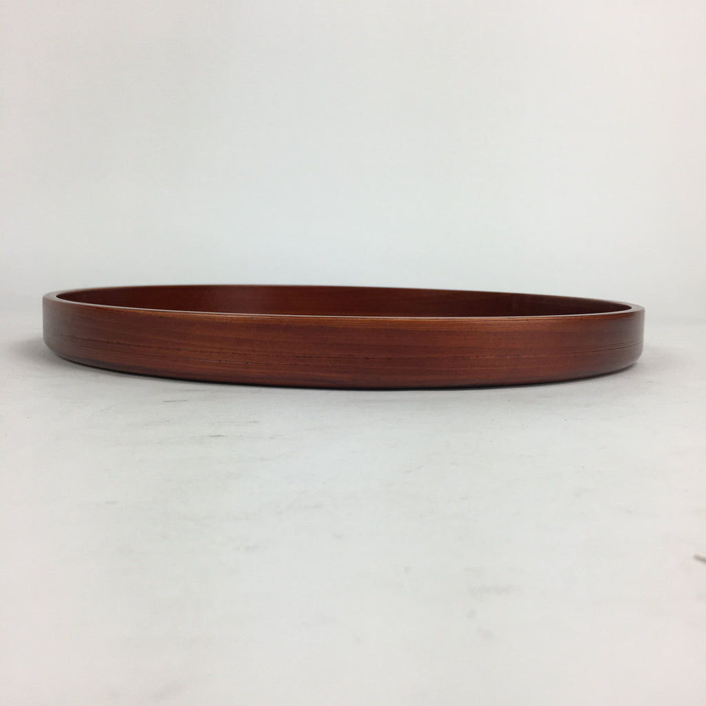 Japanese Wooden Lacquered Tray Obon Vtg Nutural Wood Round Brown UR544
