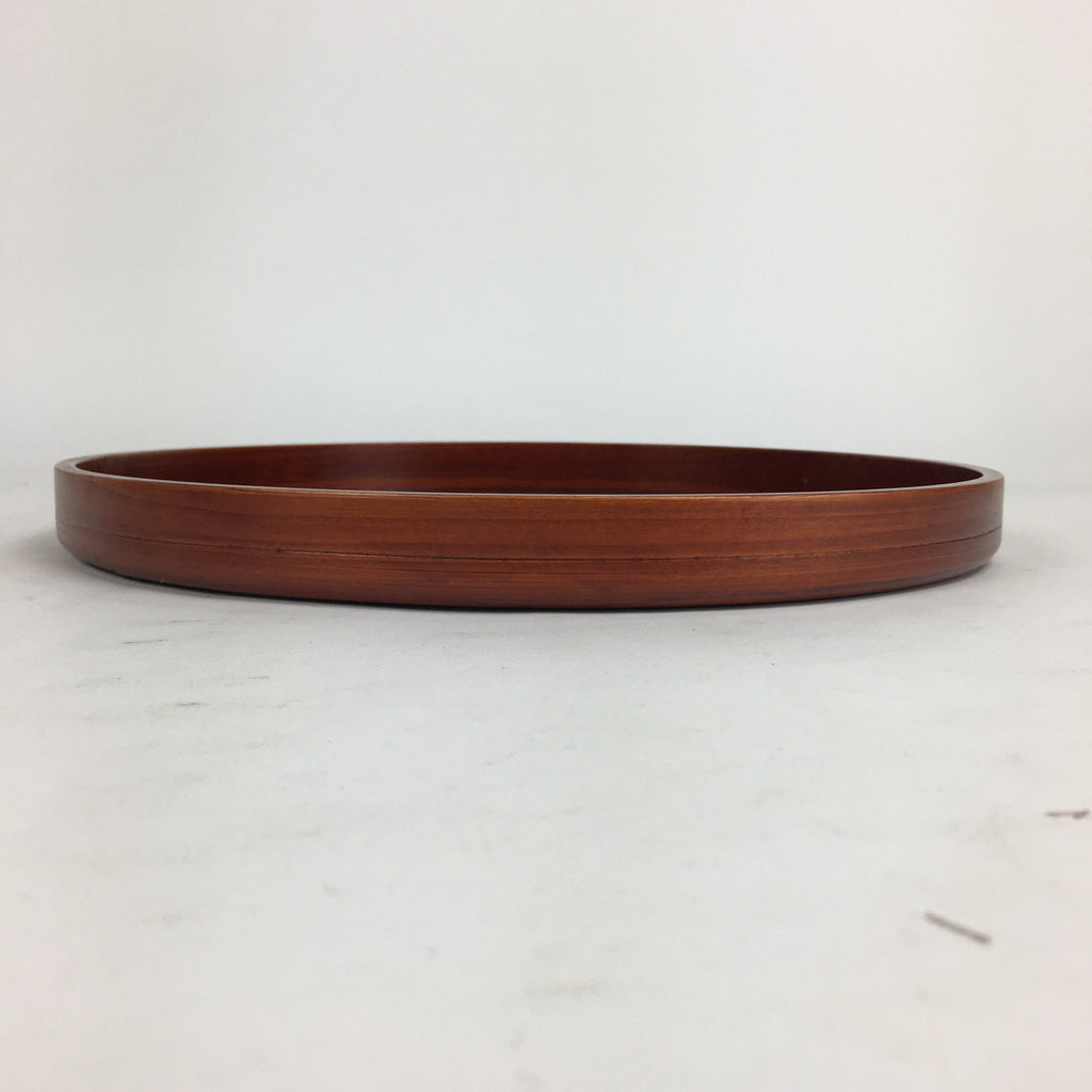 Japanese Wooden Lacquered Tray Obon Vtg Nutural Wood Round Brown UR544