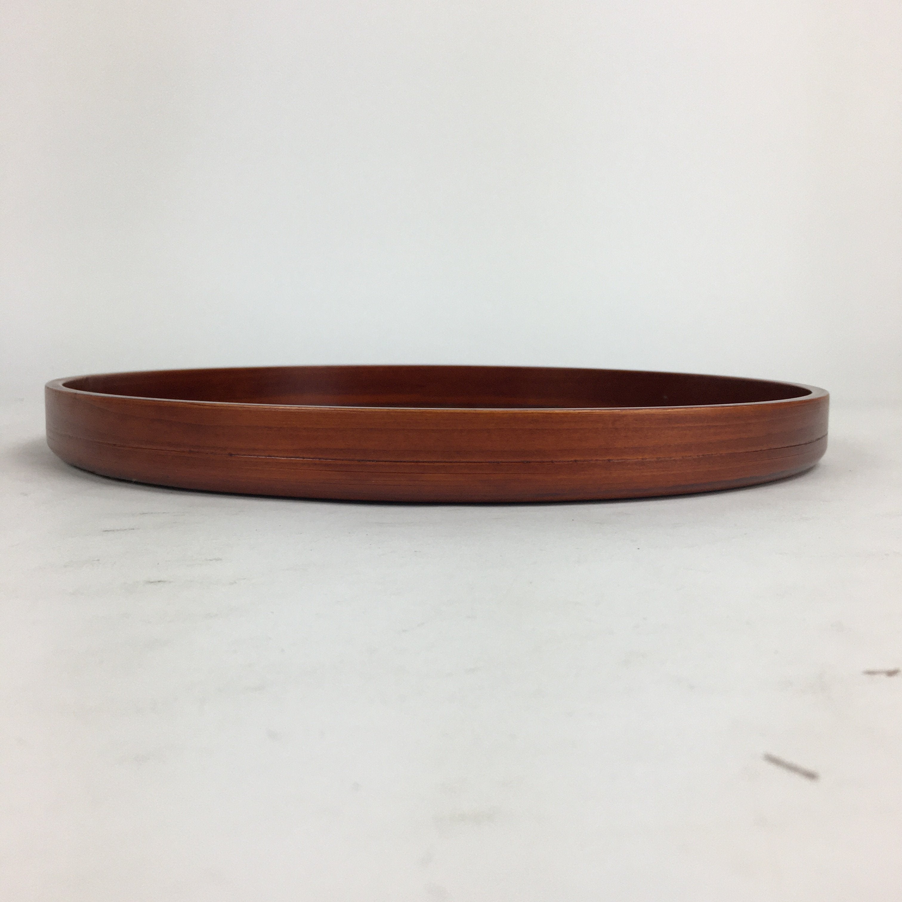 Japanese Wooden Lacquered Tray Obon Vtg Nutural Wood Round Brown UR544