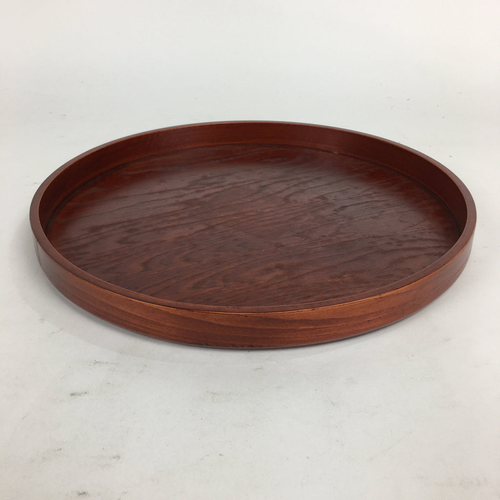Japanese Wooden Lacquered Tray Obon Vtg Nutural Wood Round Brown UR544