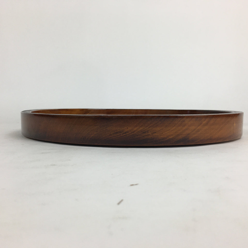 Japanese Wooden Lacquered Tray Obon Vtg Nutural Wood Round Brown UR545