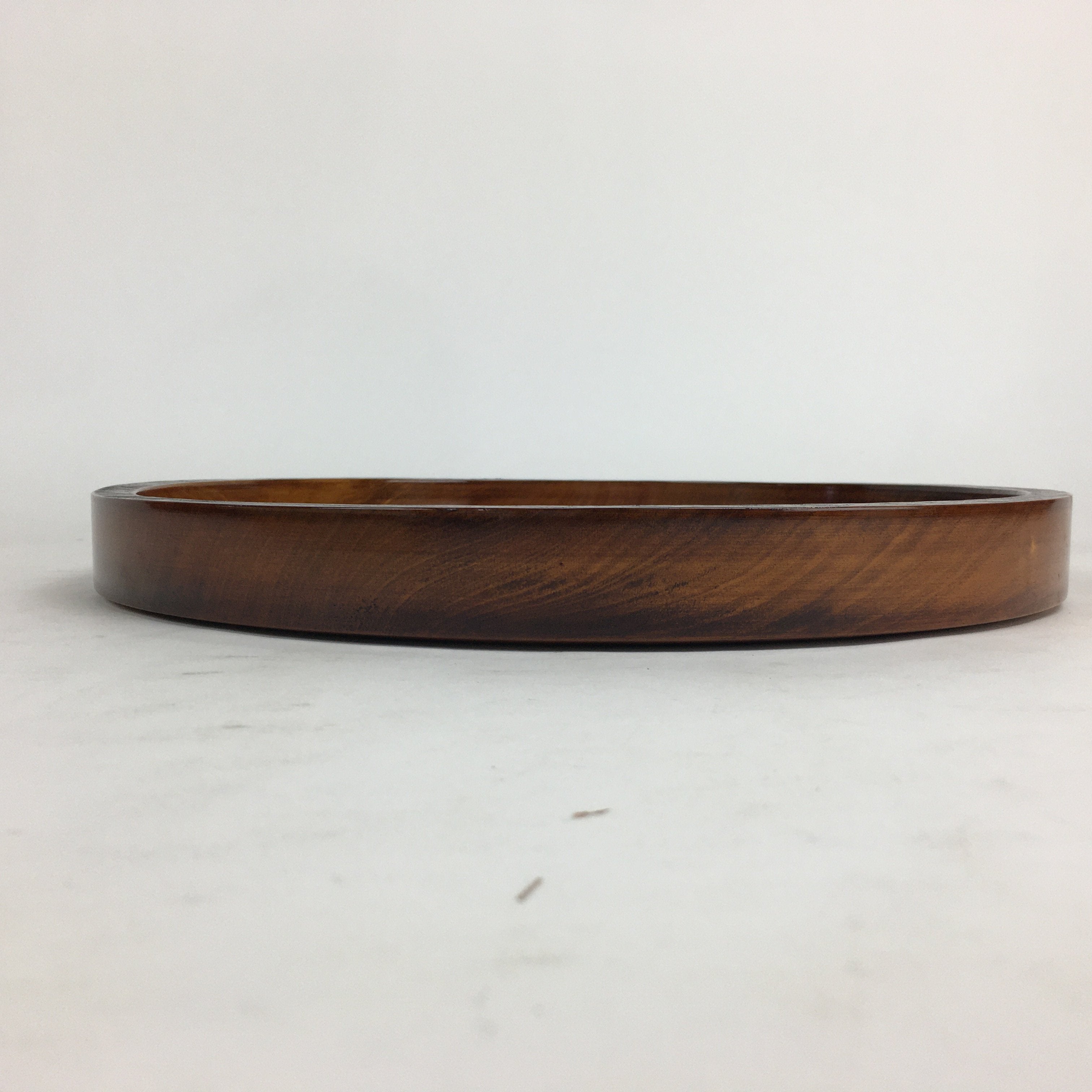 Japanese Wooden Lacquered Tray Obon Vtg Nutural Wood Round Brown UR545