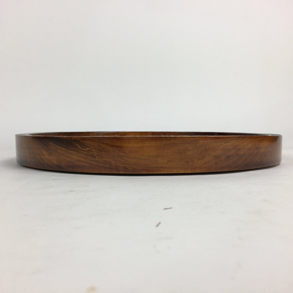 Japanese Wooden Lacquered Tray Obon Vtg Nutural Wood Round Brown UR545