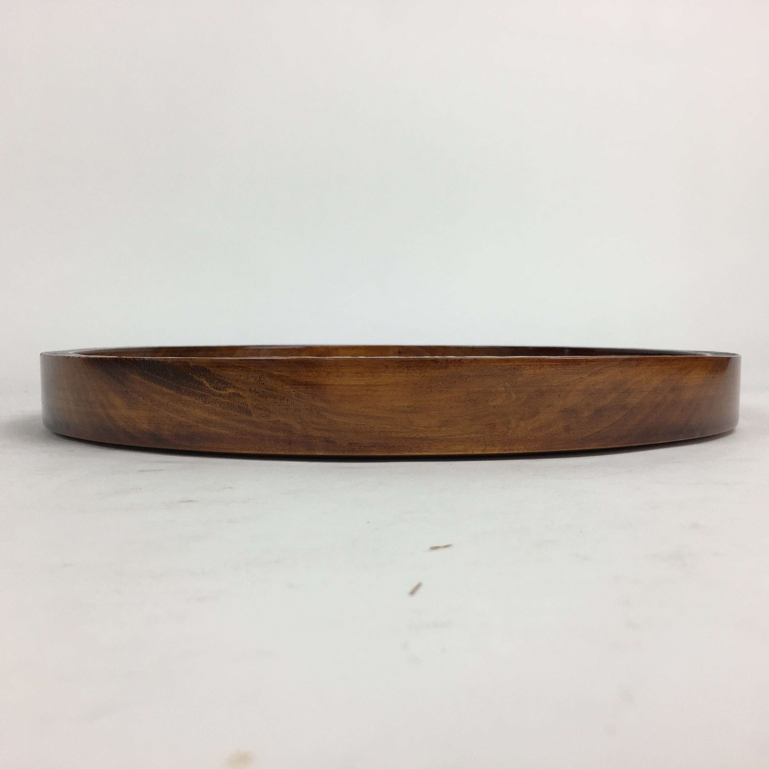 Japanese Wooden Lacquered Tray Obon Vtg Nutural Wood Round Brown UR545