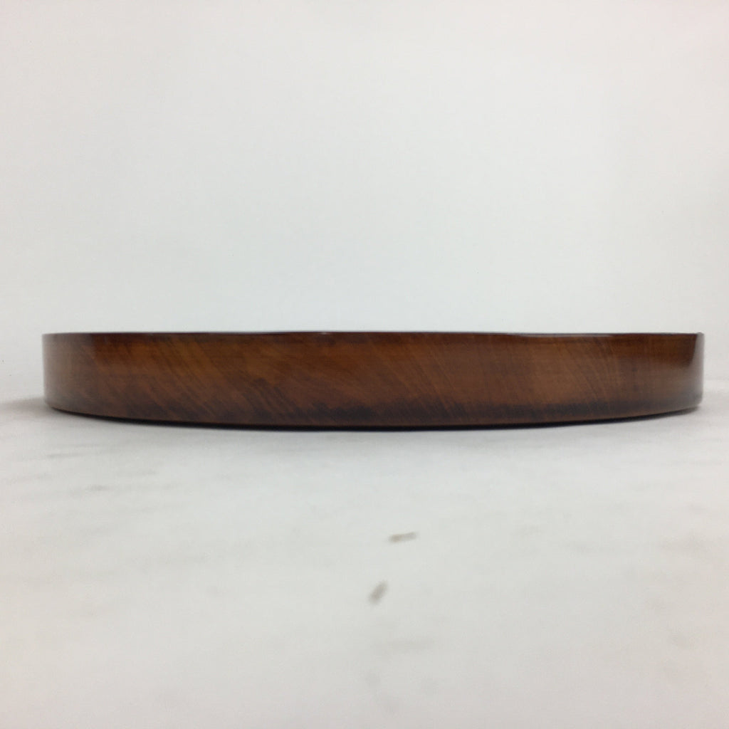 Japanese Wooden Lacquered Tray Obon Vtg Nutural Wood Round Brown UR545