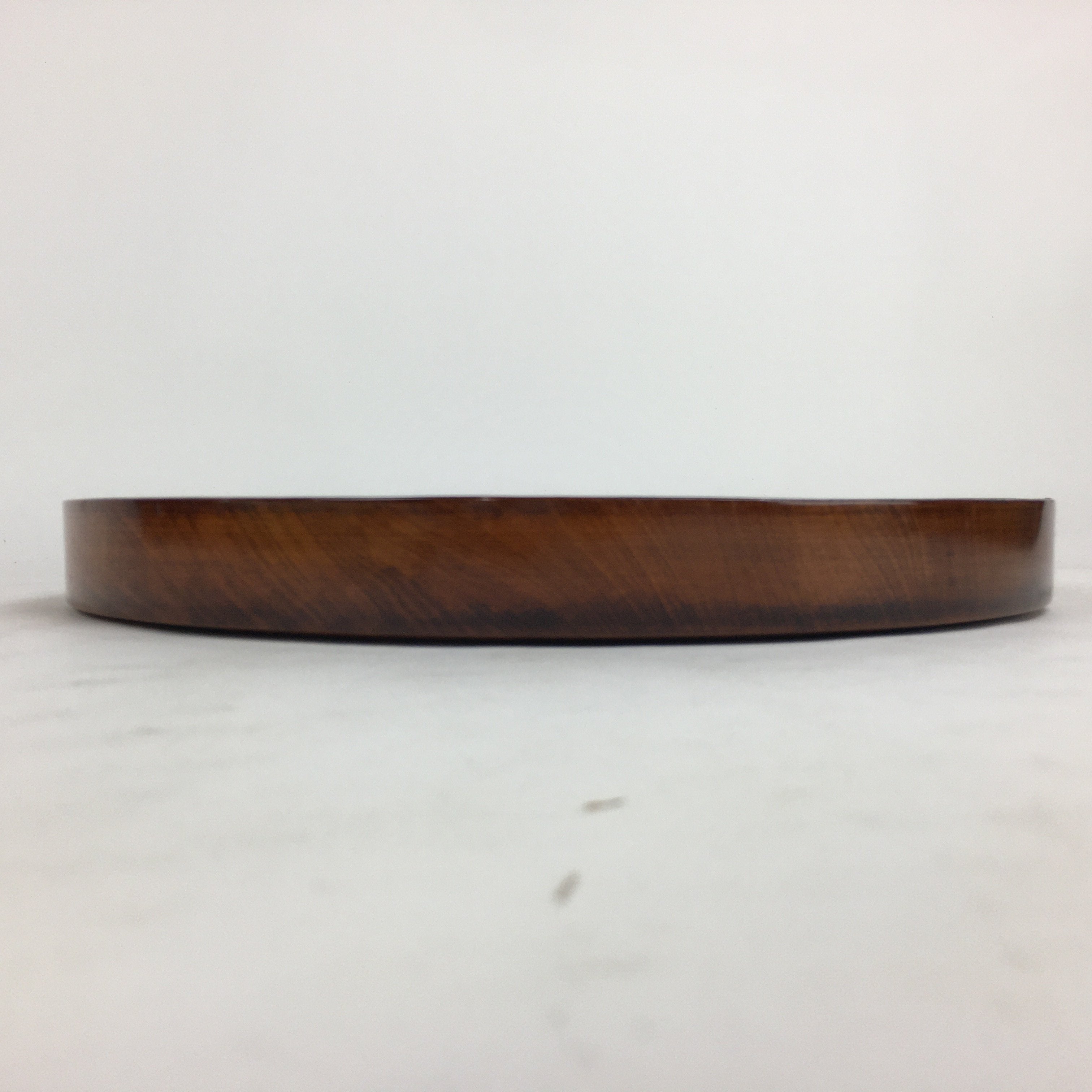 Japanese Wooden Lacquered Tray Obon Vtg Nutural Wood Round Brown UR545