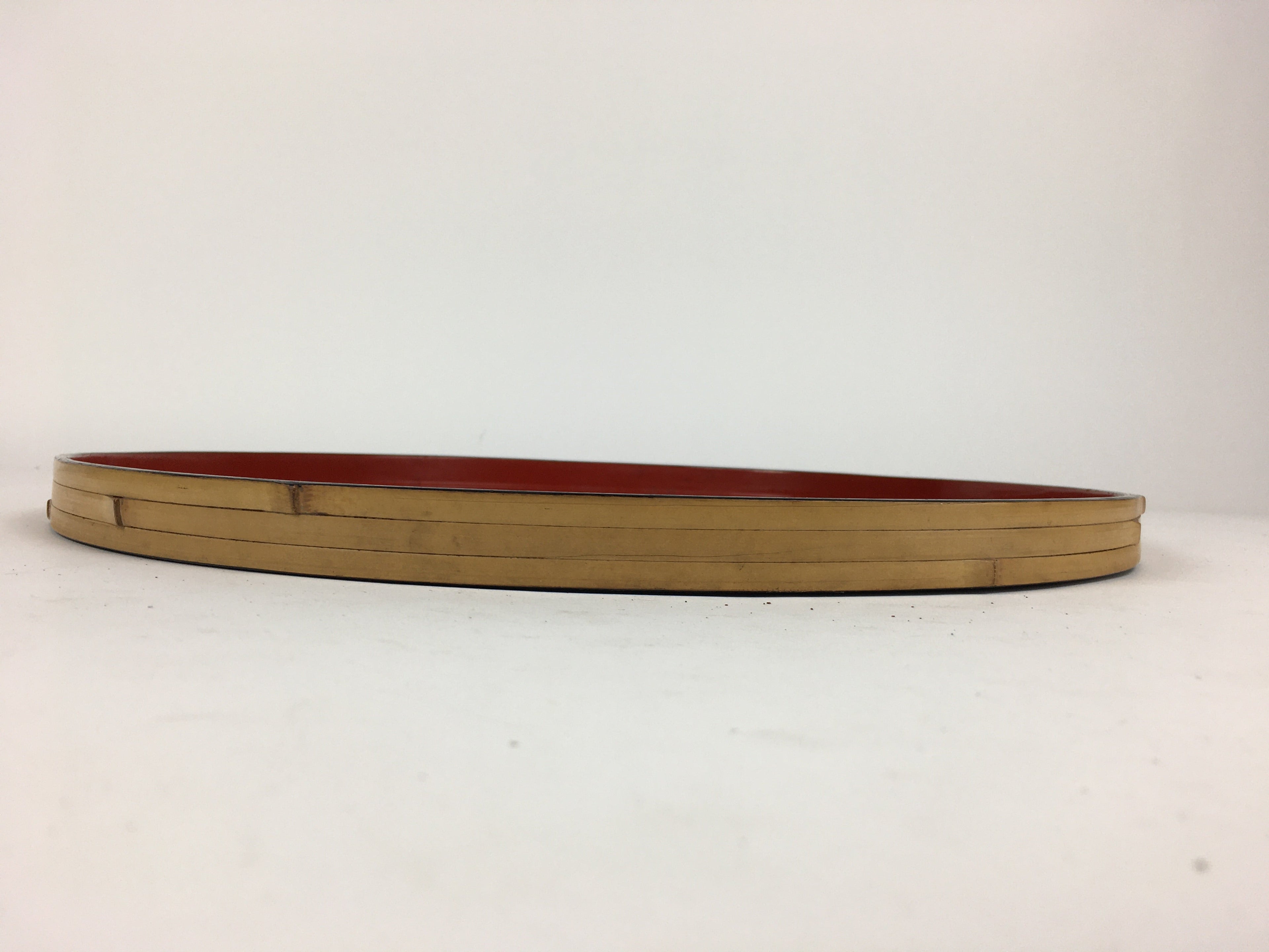 Japanese Wooden Lacquered Tray Obon Vtg Round Bamboo Work UR633