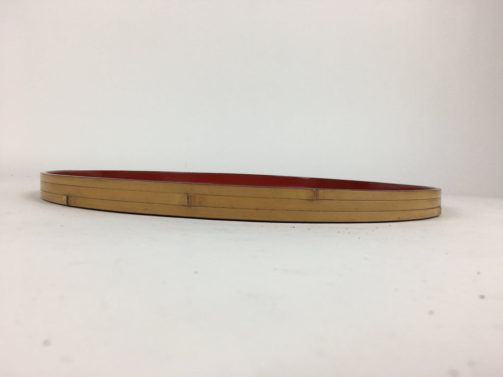 Japanese Wooden Lacquered Tray Obon Vtg Round Bamboo Work UR633