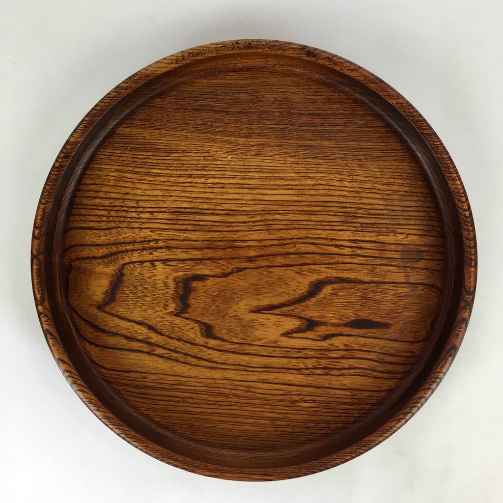 Japanese Wooden Lacquered Tray Obon Vtg Round Natural Wood Brown UR705