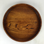 Japanese Wooden Lacquered Tray Obon Vtg Round Natural Wood Brown UR705