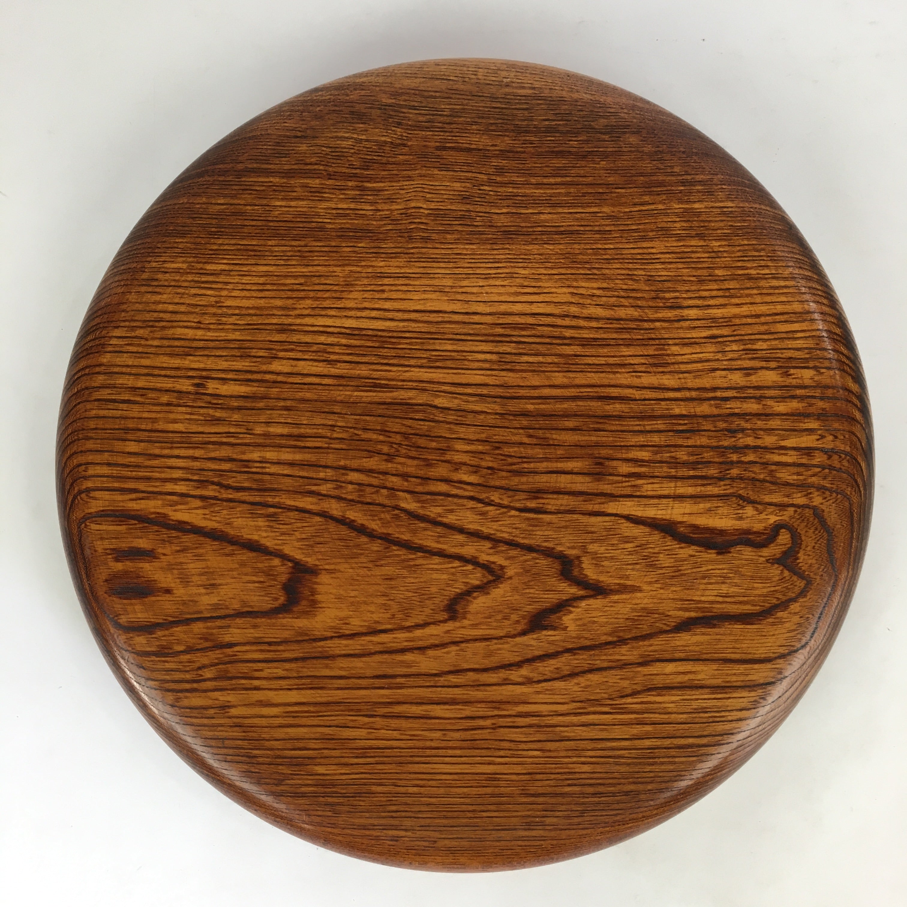 Japanese Wooden Lacquered Tray Obon Vtg Round Natural Wood Brown UR705