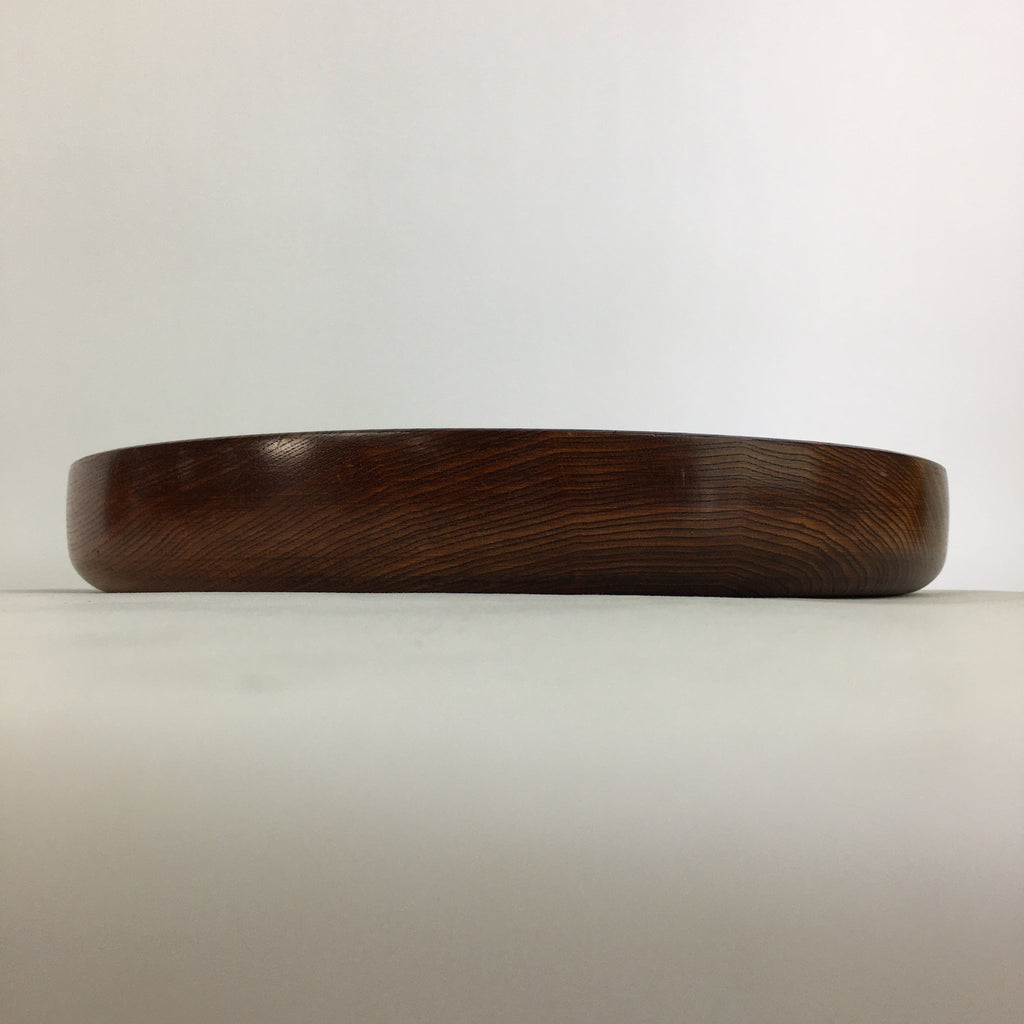 Japanese Wooden Lacquered Tray Obon Vtg Round Natural Wood Brown UR705