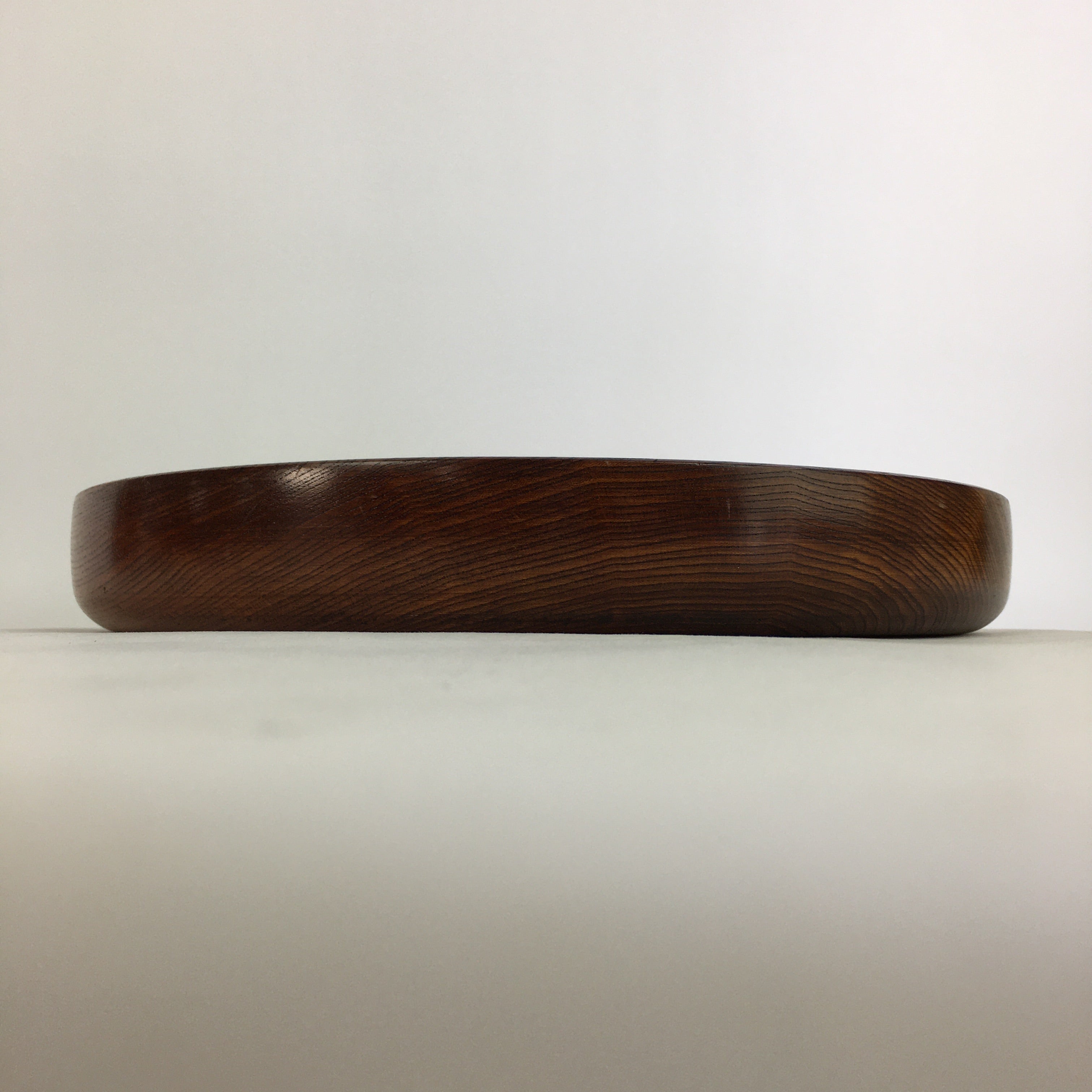 Japanese Wooden Lacquered Tray Obon Vtg Round Natural Wood Brown UR705
