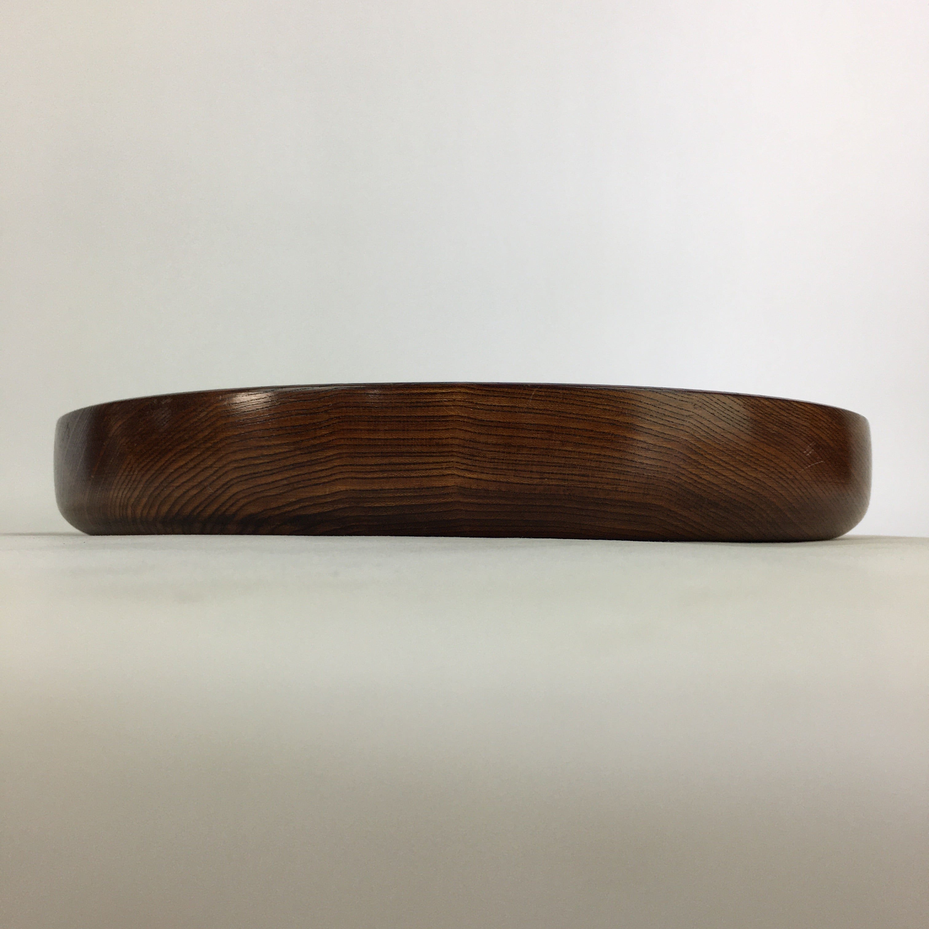 Japanese Wooden Lacquered Tray Obon Vtg Round Natural Wood Brown UR705