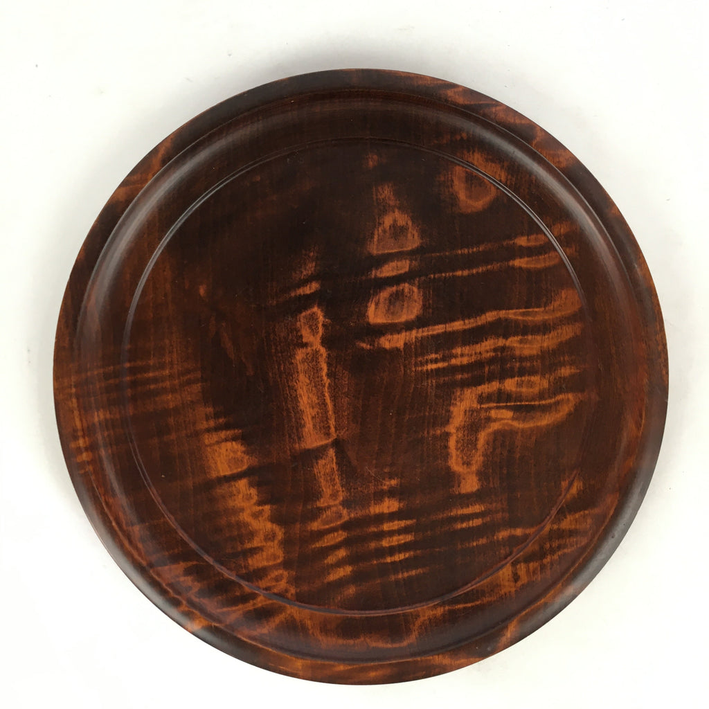 Japanese Wooden Lacquered Tray Obon Vtg Round Natural Wood Brown UR707