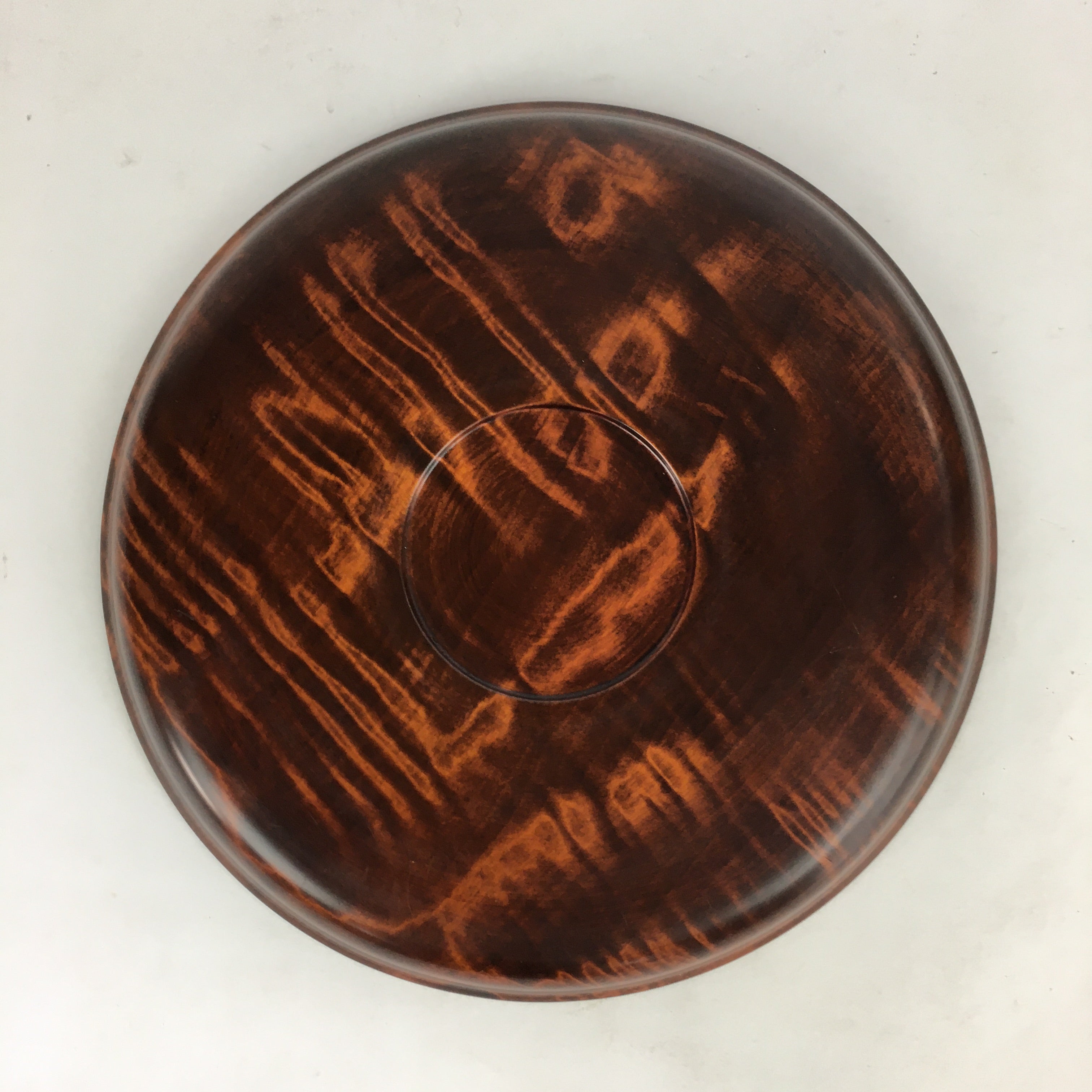 Japanese Wooden Lacquered Tray Obon Vtg Round Natural Wood Brown UR707