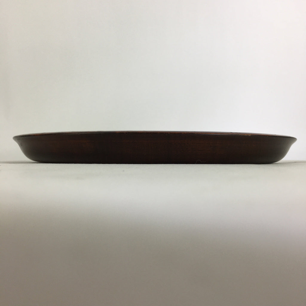 Japanese Wooden Lacquered Tray Obon Vtg Round Natural Wood Brown UR707