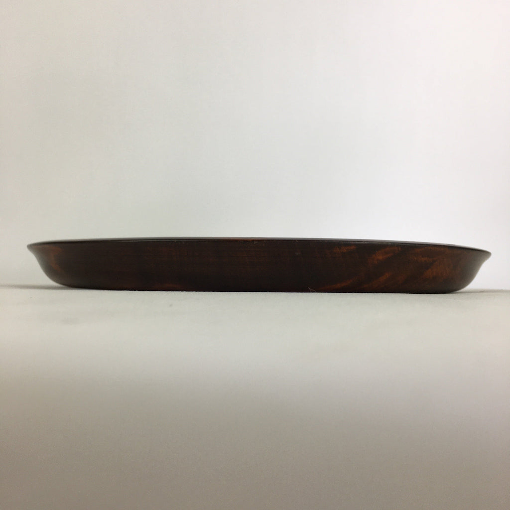 Japanese Wooden Lacquered Tray Obon Vtg Round Natural Wood Brown UR707
