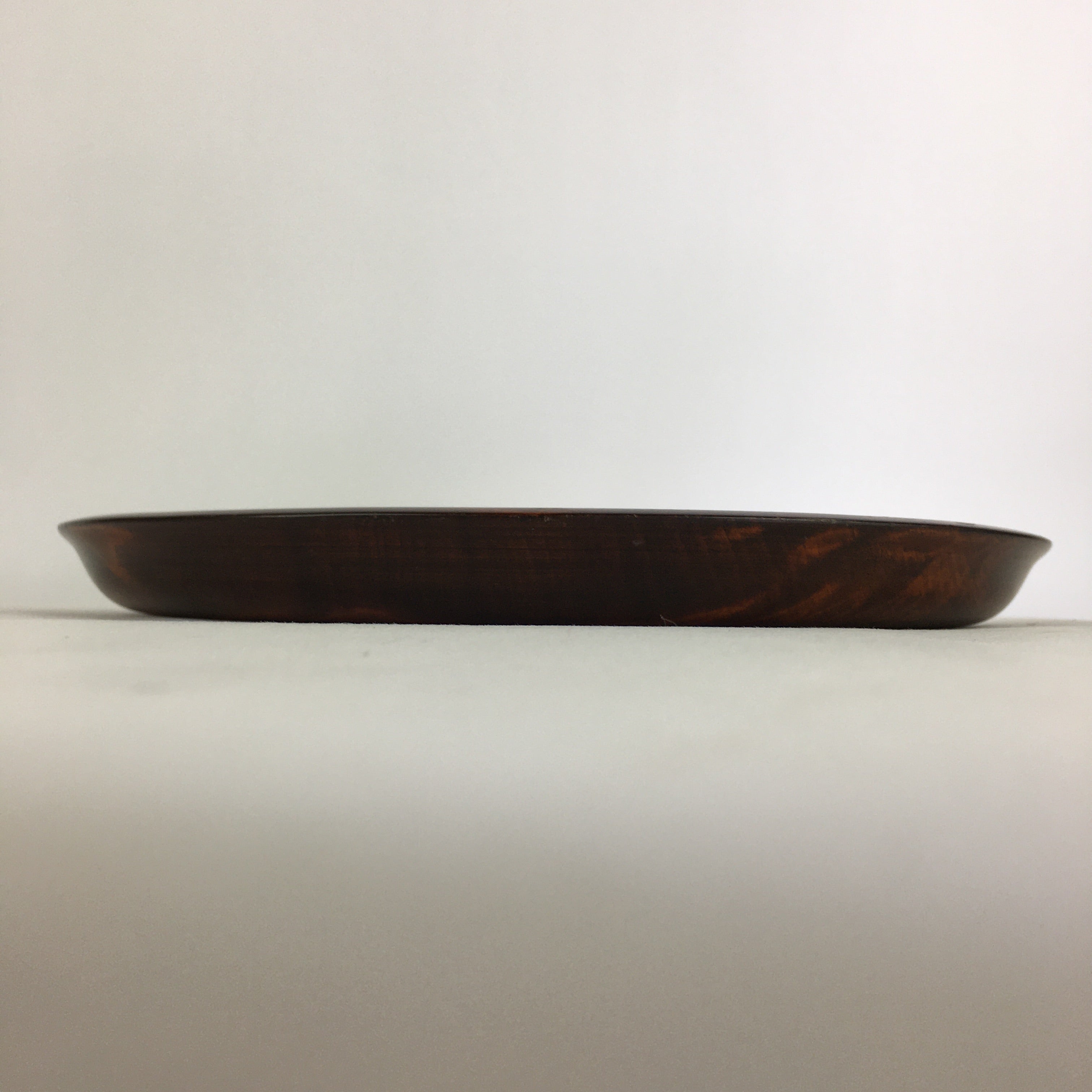 Japanese Wooden Lacquered Tray Obon Vtg Round Natural Wood Brown UR707
