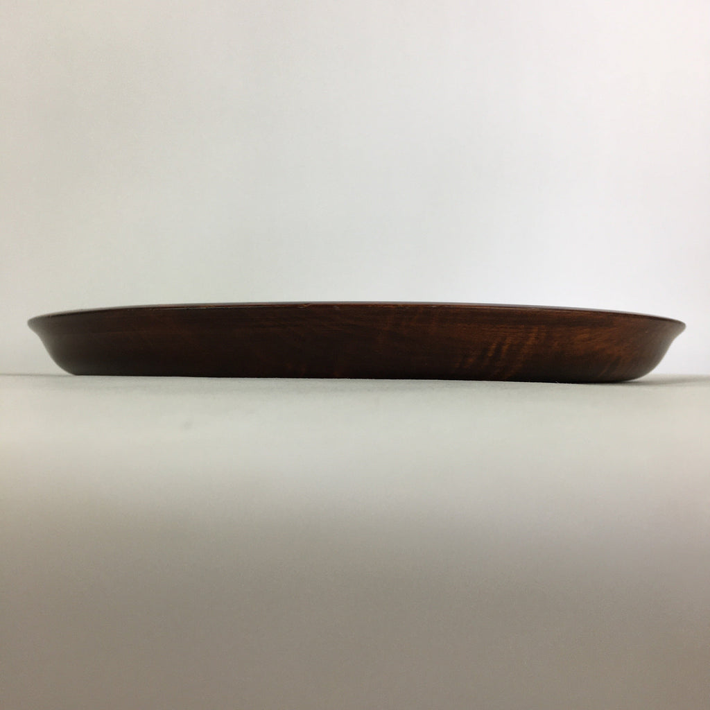 Japanese Wooden Lacquered Tray Obon Vtg Round Natural Wood Brown UR707