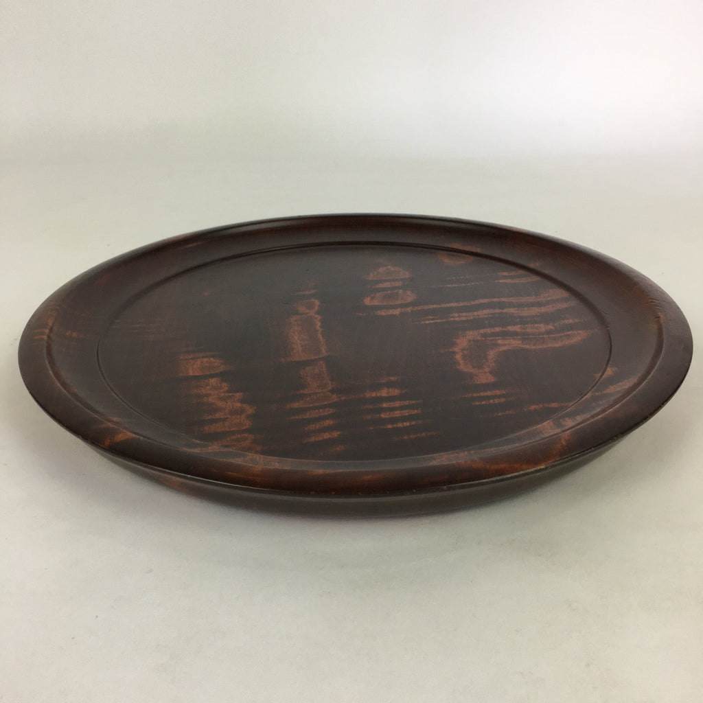 Japanese Wooden Lacquered Tray Obon Vtg Round Natural Wood Brown UR707