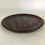 Japanese Wooden Lacquered Tray Obon Vtg Round Natural Wood Brown UR707