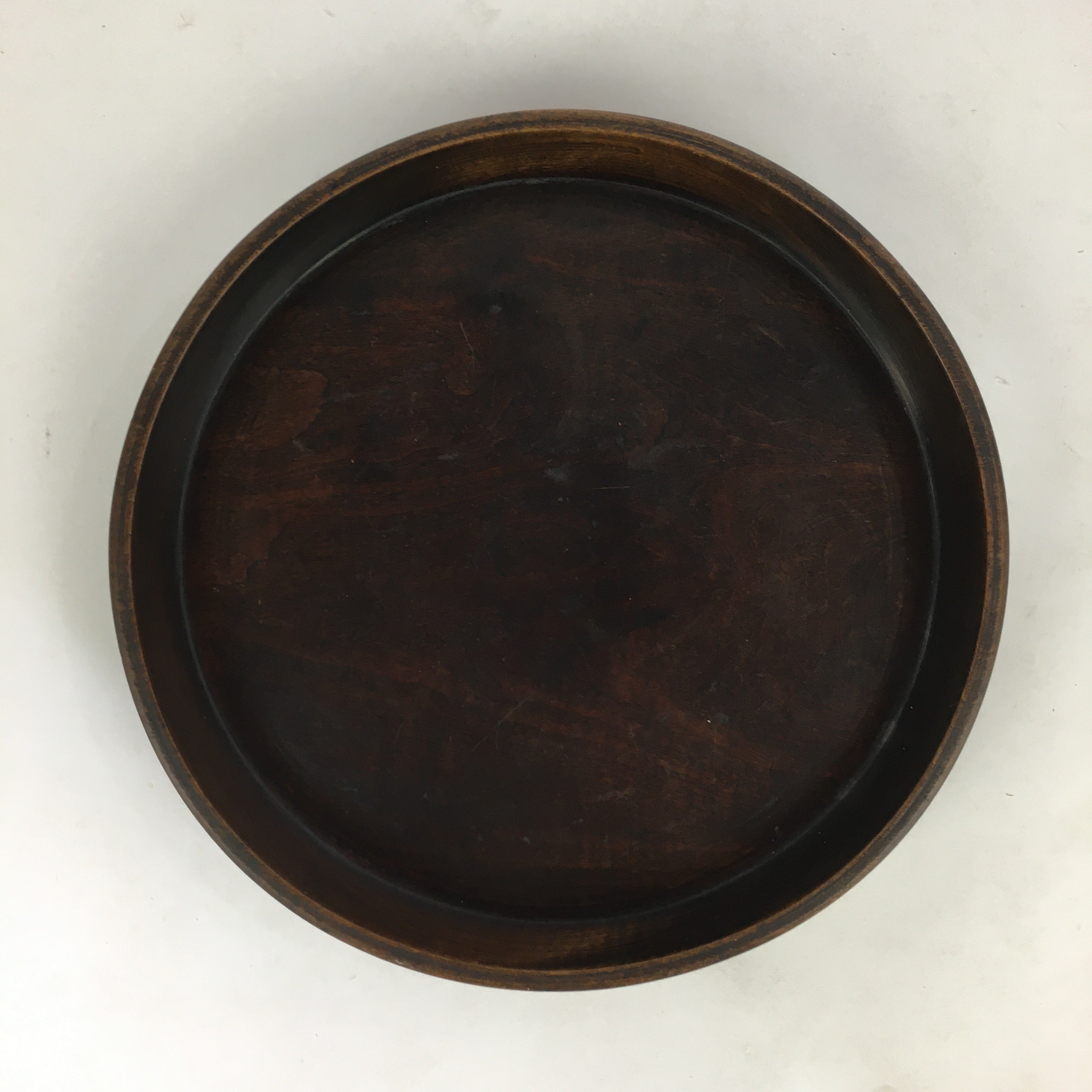 Japanese Wooden Lacquered Tray Obon Vtg Round Natural Wood Brown UR708