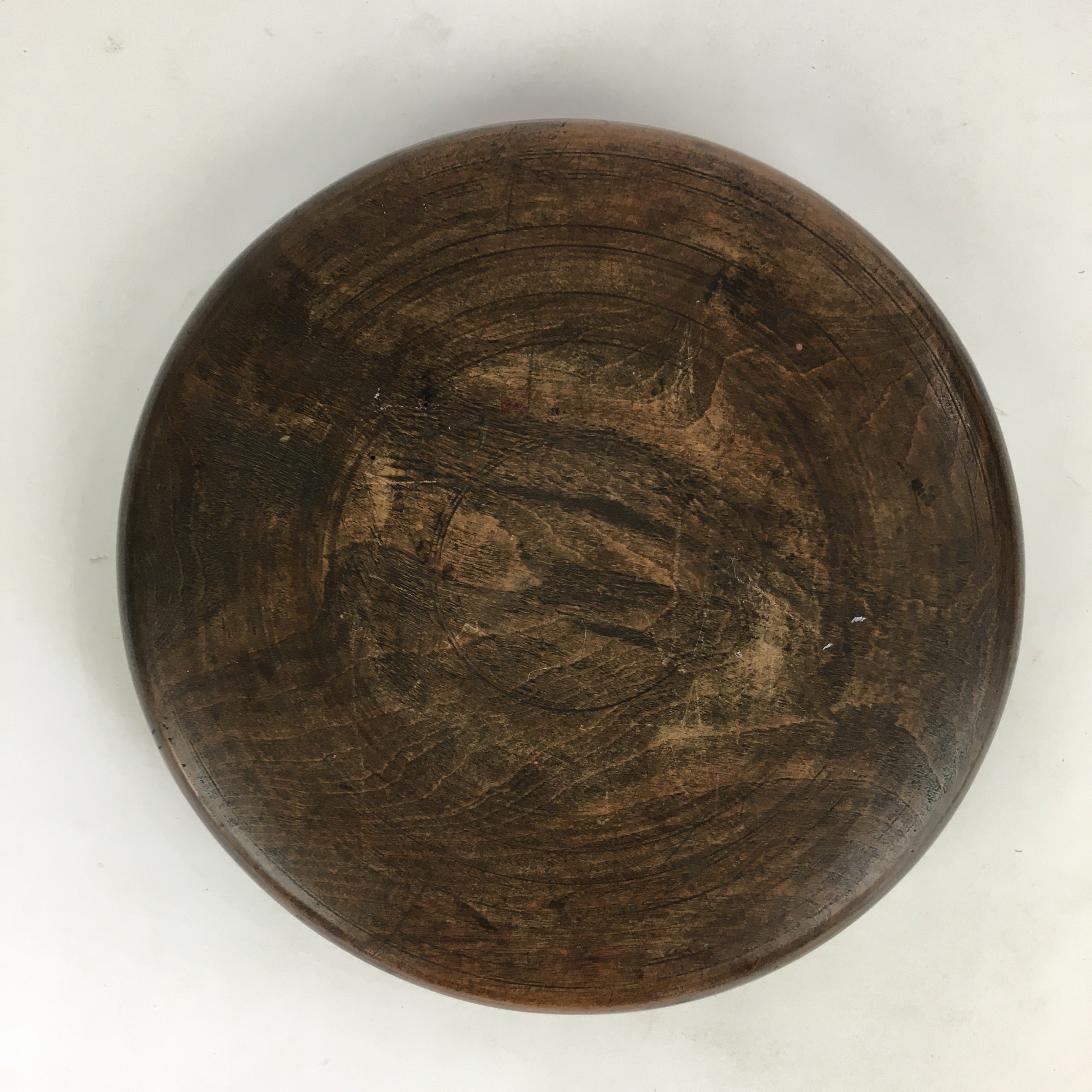 Japanese Wooden Lacquered Tray Obon Vtg Round Natural Wood Brown UR708