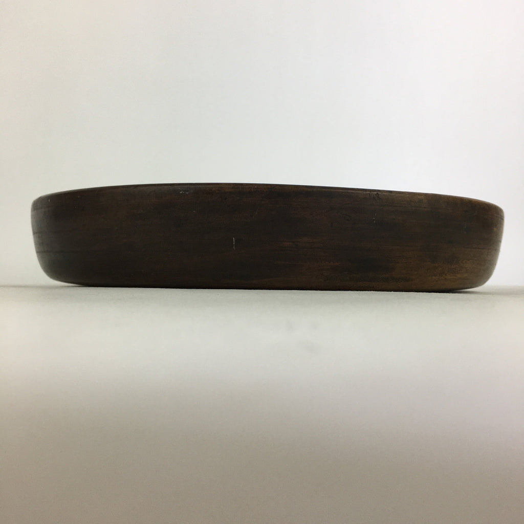 Japanese Wooden Lacquered Tray Obon Vtg Round Natural Wood Brown UR708
