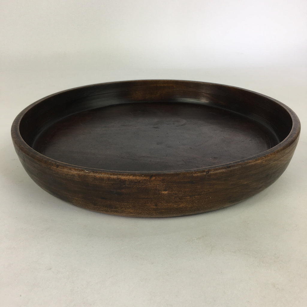 Japanese Wooden Lacquered Tray Obon Vtg Round Natural Wood Brown UR708
