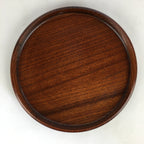 Japanese Wooden Lacquered Tray Obon Vtg Round Natural Wood Brown UR711