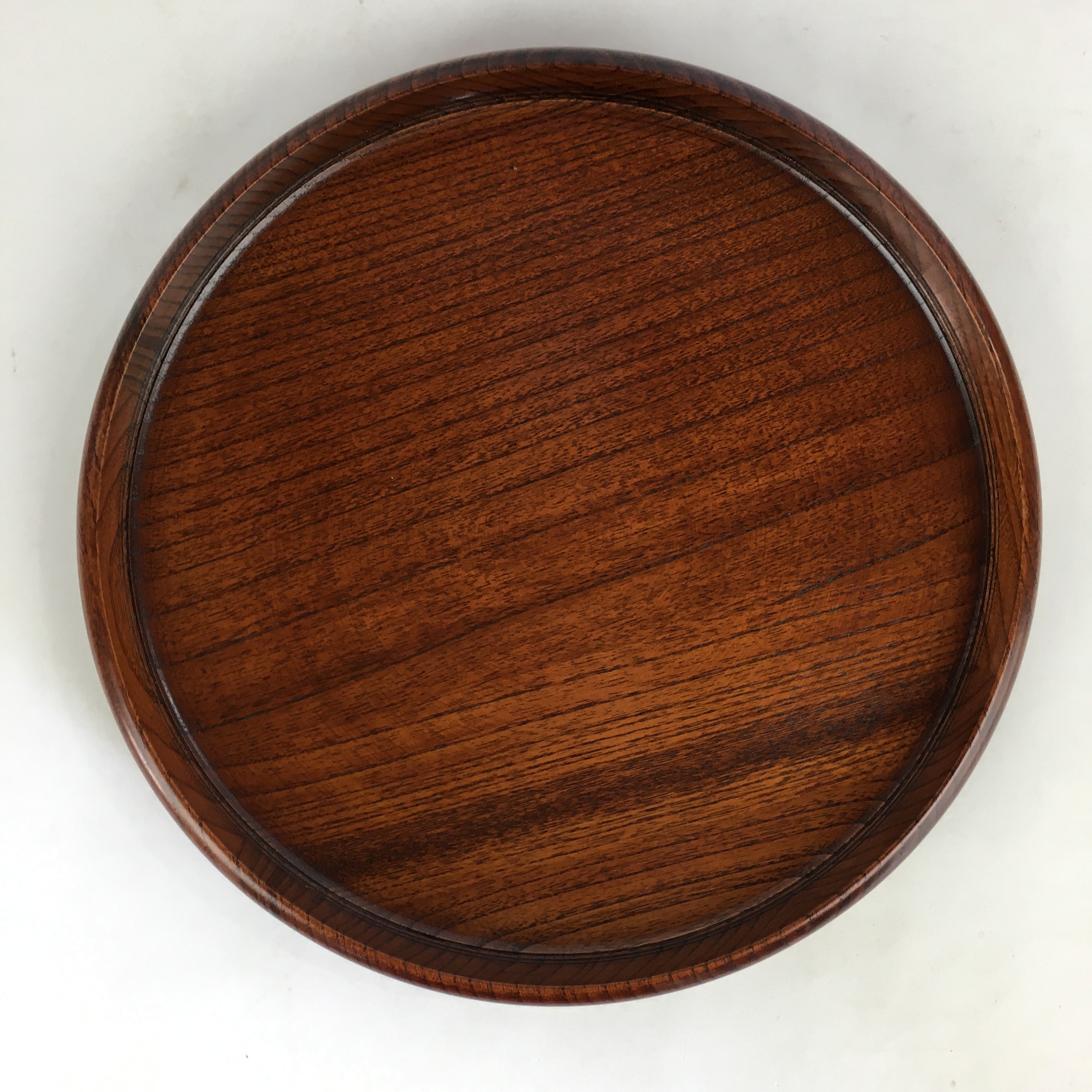 Japanese Wooden Lacquered Tray Obon Vtg Round Natural Wood Brown UR711
