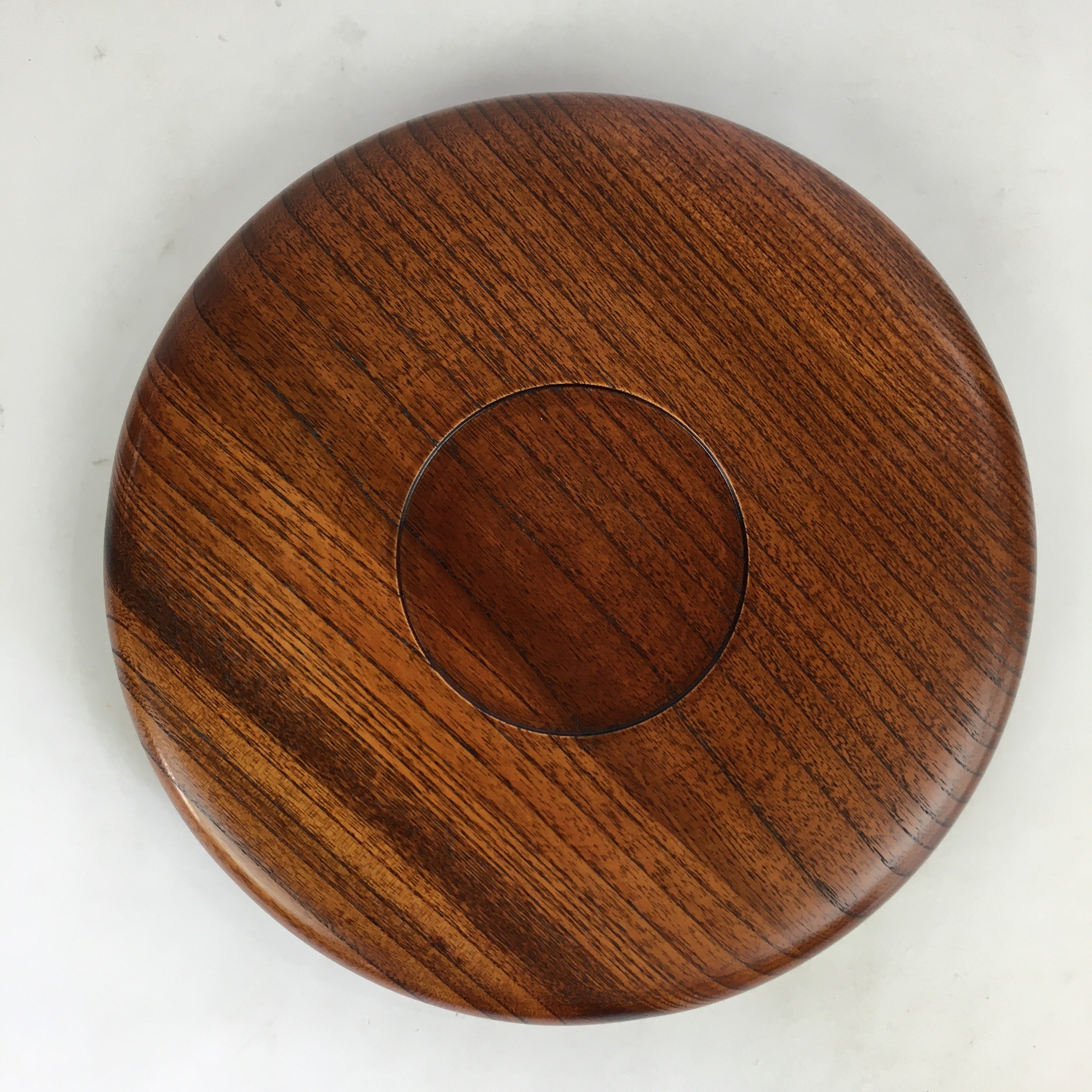 Japanese Wooden Lacquered Tray Obon Vtg Round Natural Wood Brown UR711