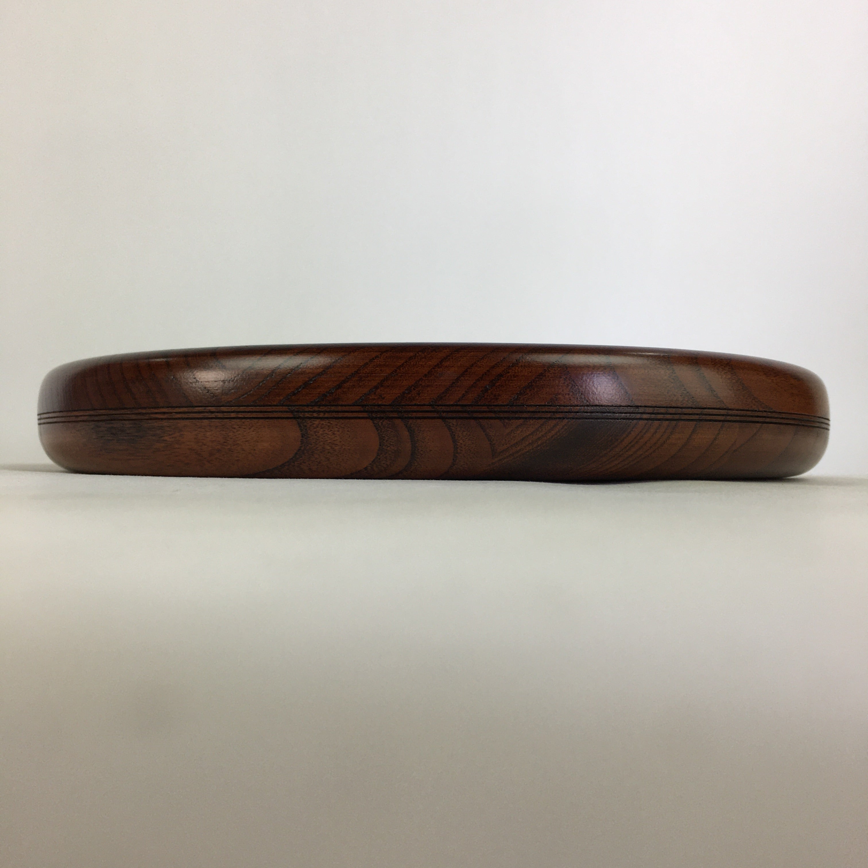Japanese Wooden Lacquered Tray Obon Vtg Round Natural Wood Brown UR711