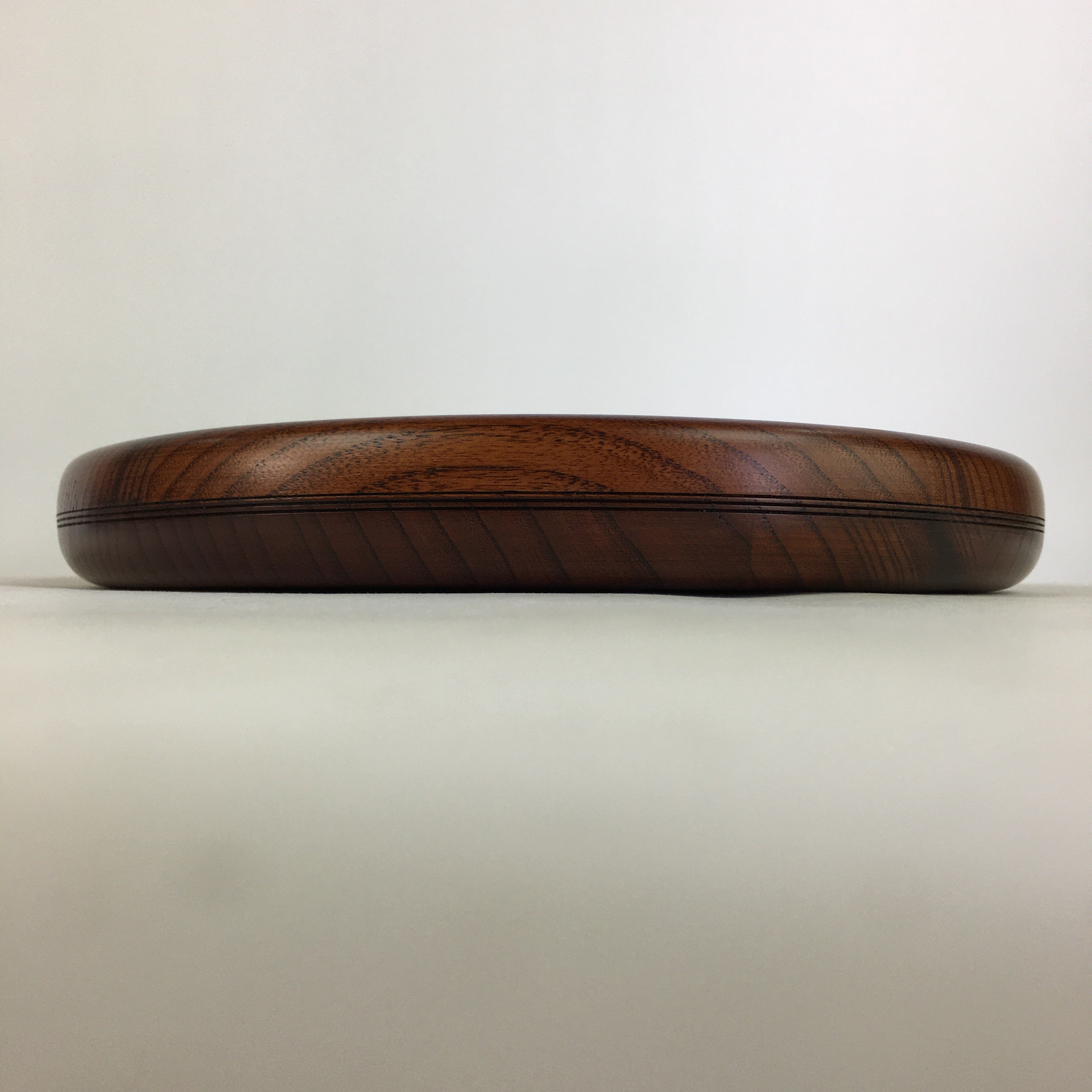 Japanese Wooden Lacquered Tray Obon Vtg Round Natural Wood Brown UR711