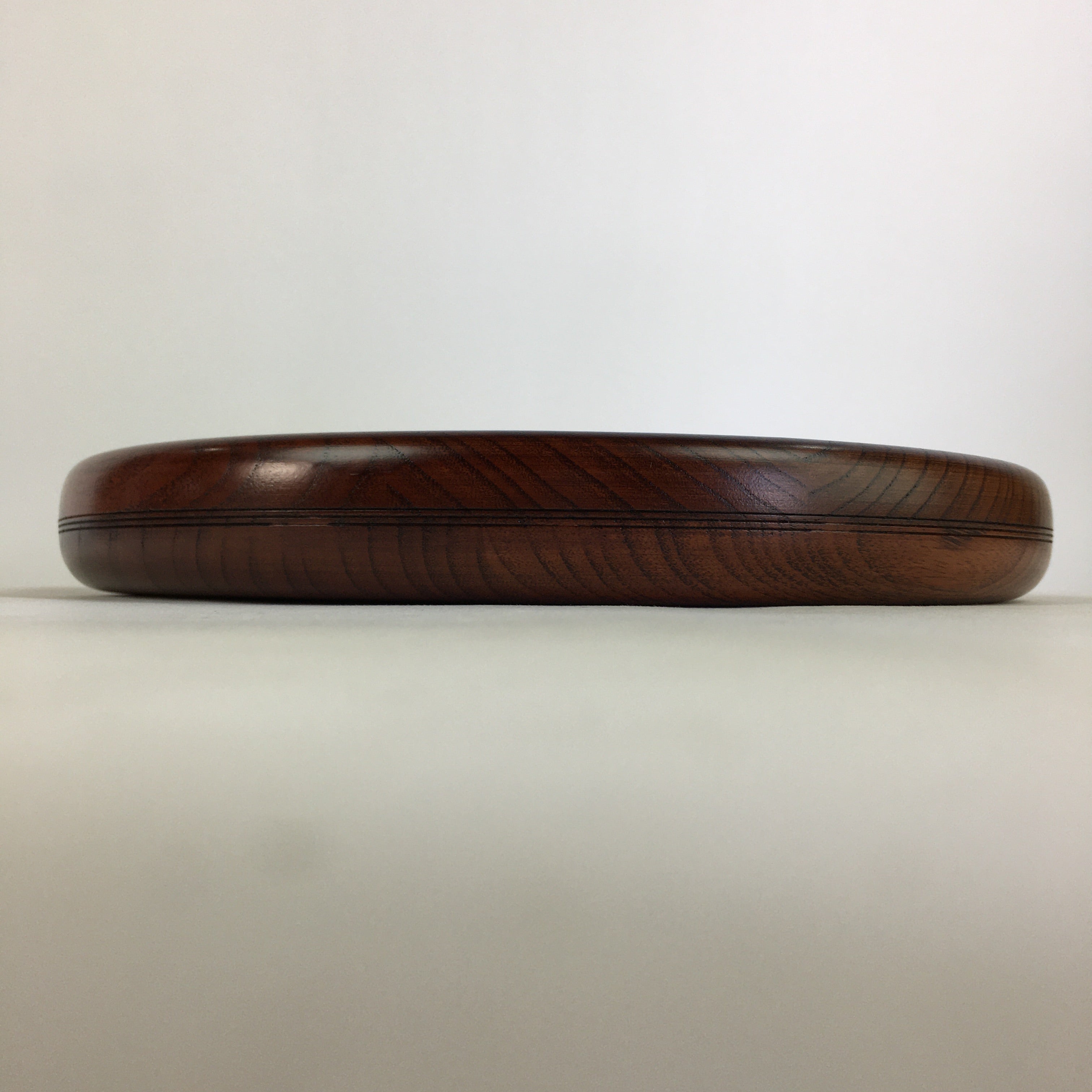 Japanese Wooden Lacquered Tray Obon Vtg Round Natural Wood Brown UR711